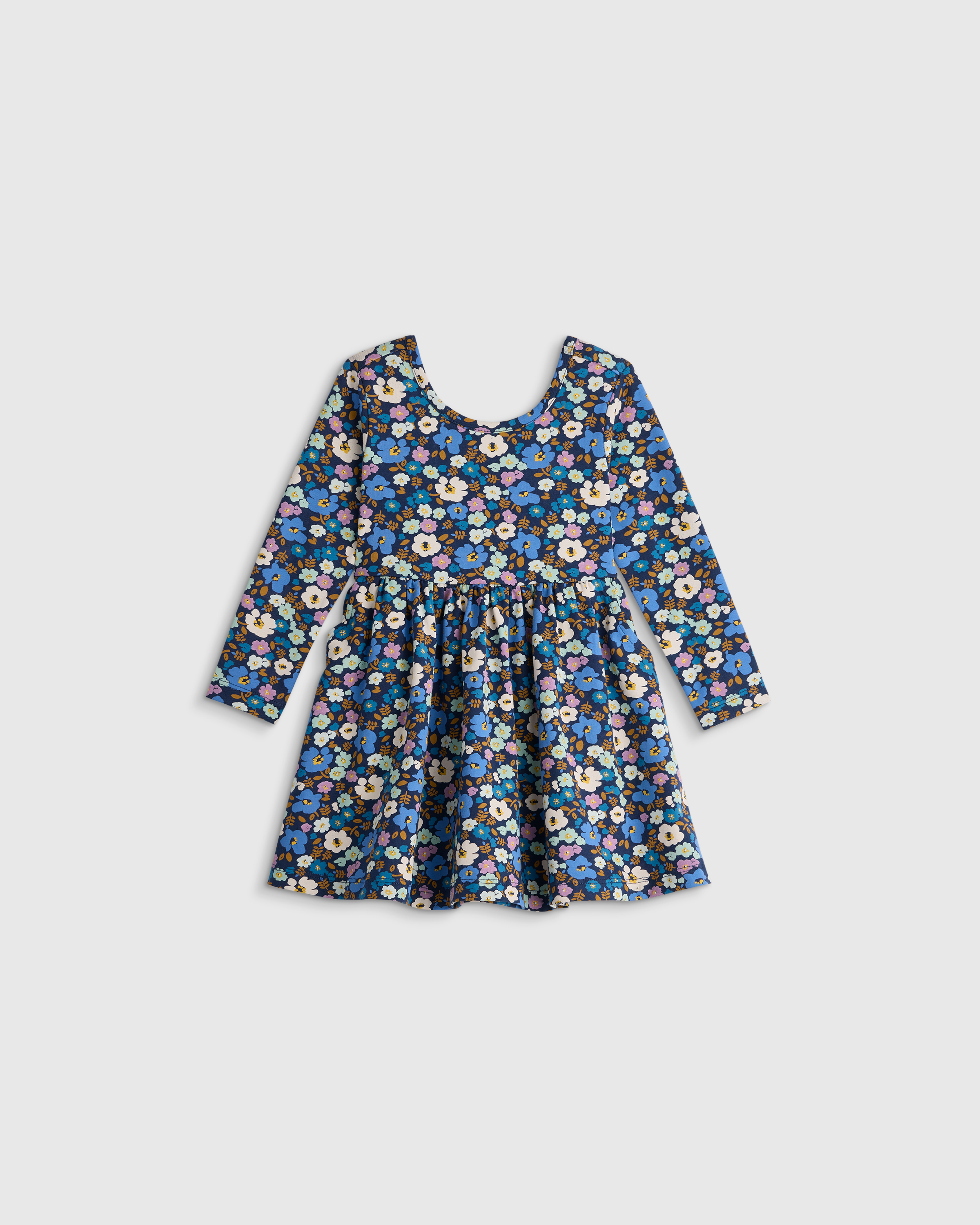 Blue Poppy Floral Organic Cotton Long Sleeve Skater Dress