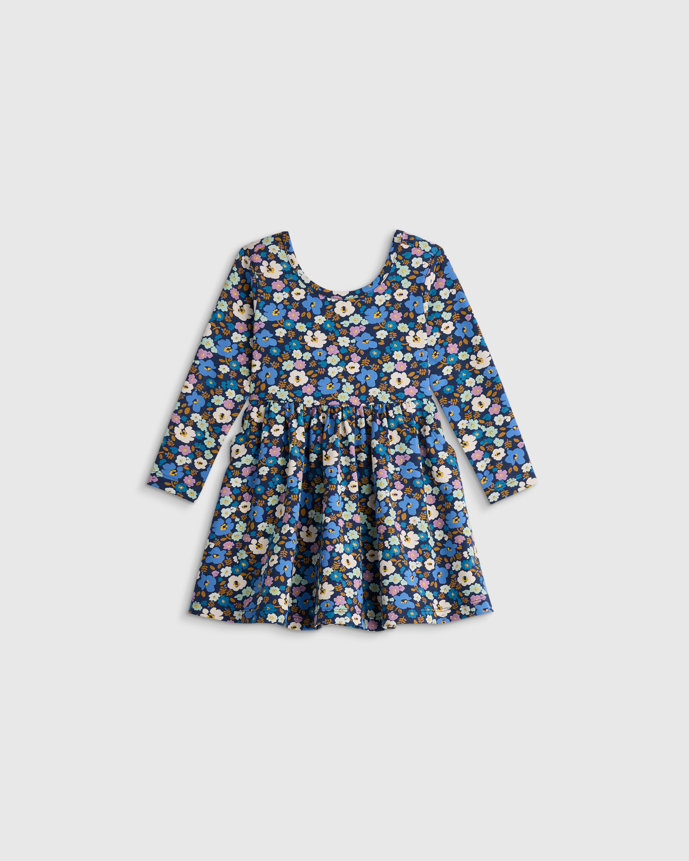 U--369 BABY Organic Cotton Long Sleeve Skater Dress - Baby Girl Blue Poppy Floral 16157 CROPPED