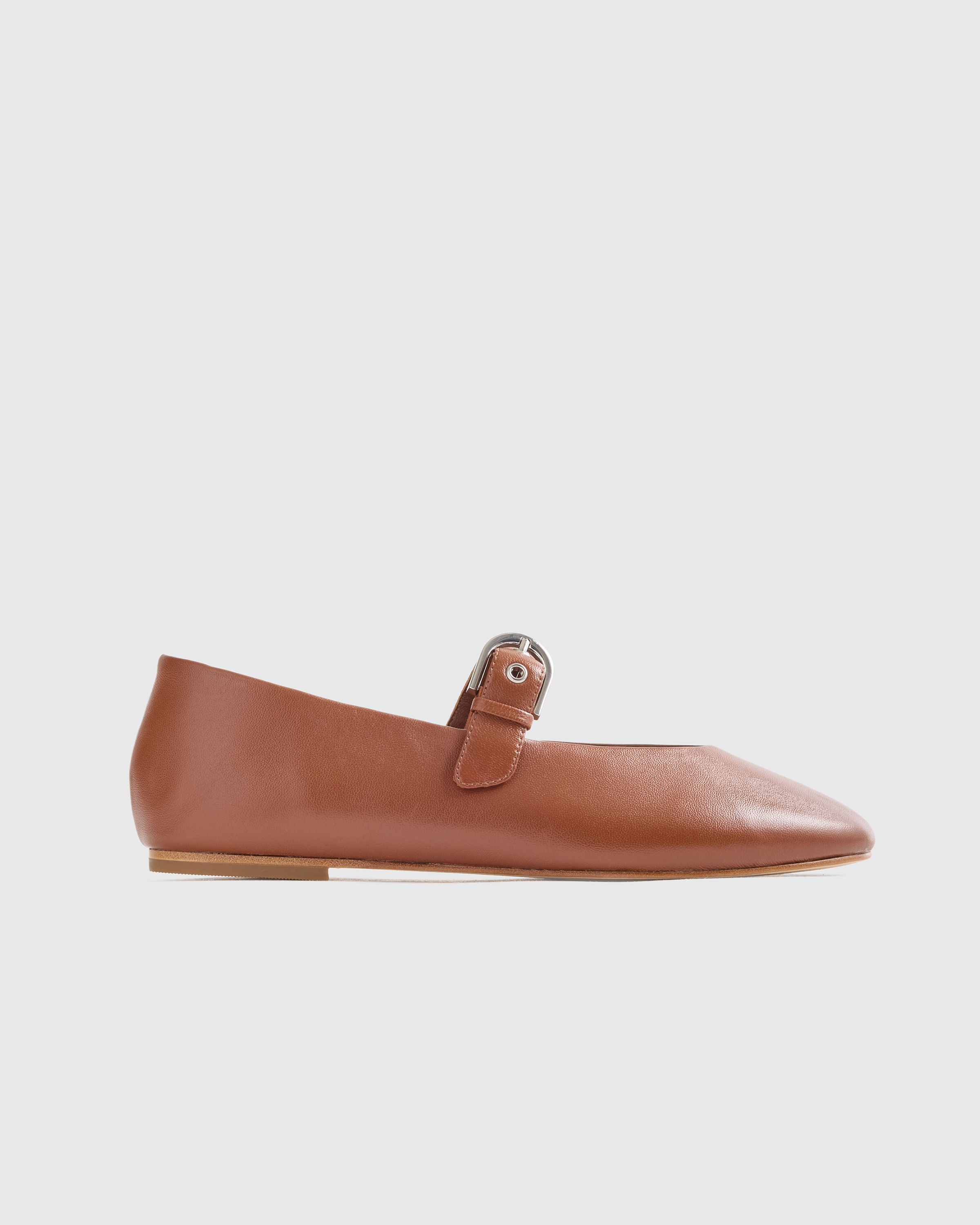 Cognac Italian Leather Mary-Jane Flat