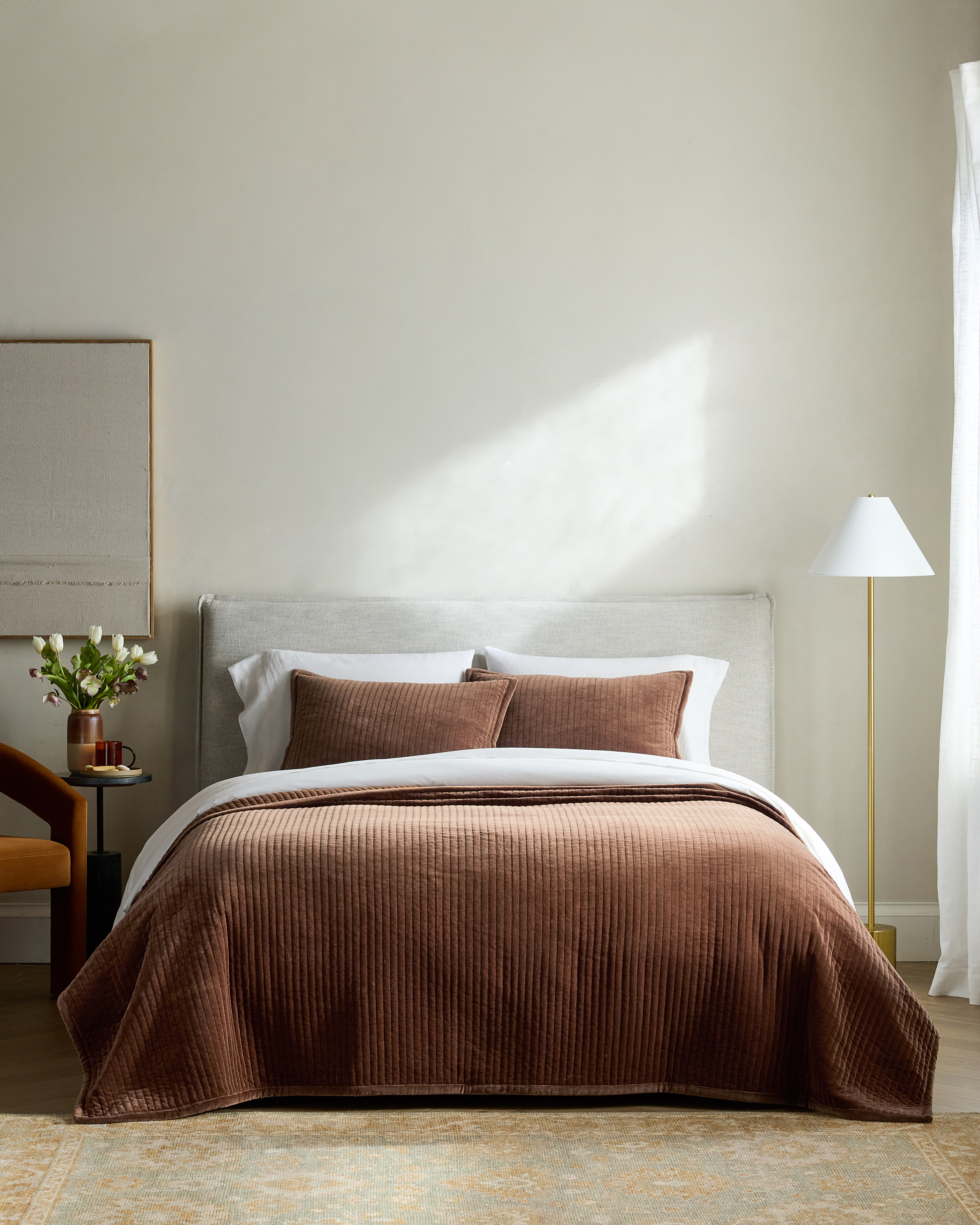 Chestnut Cotton Velvet Channel Quilt Set