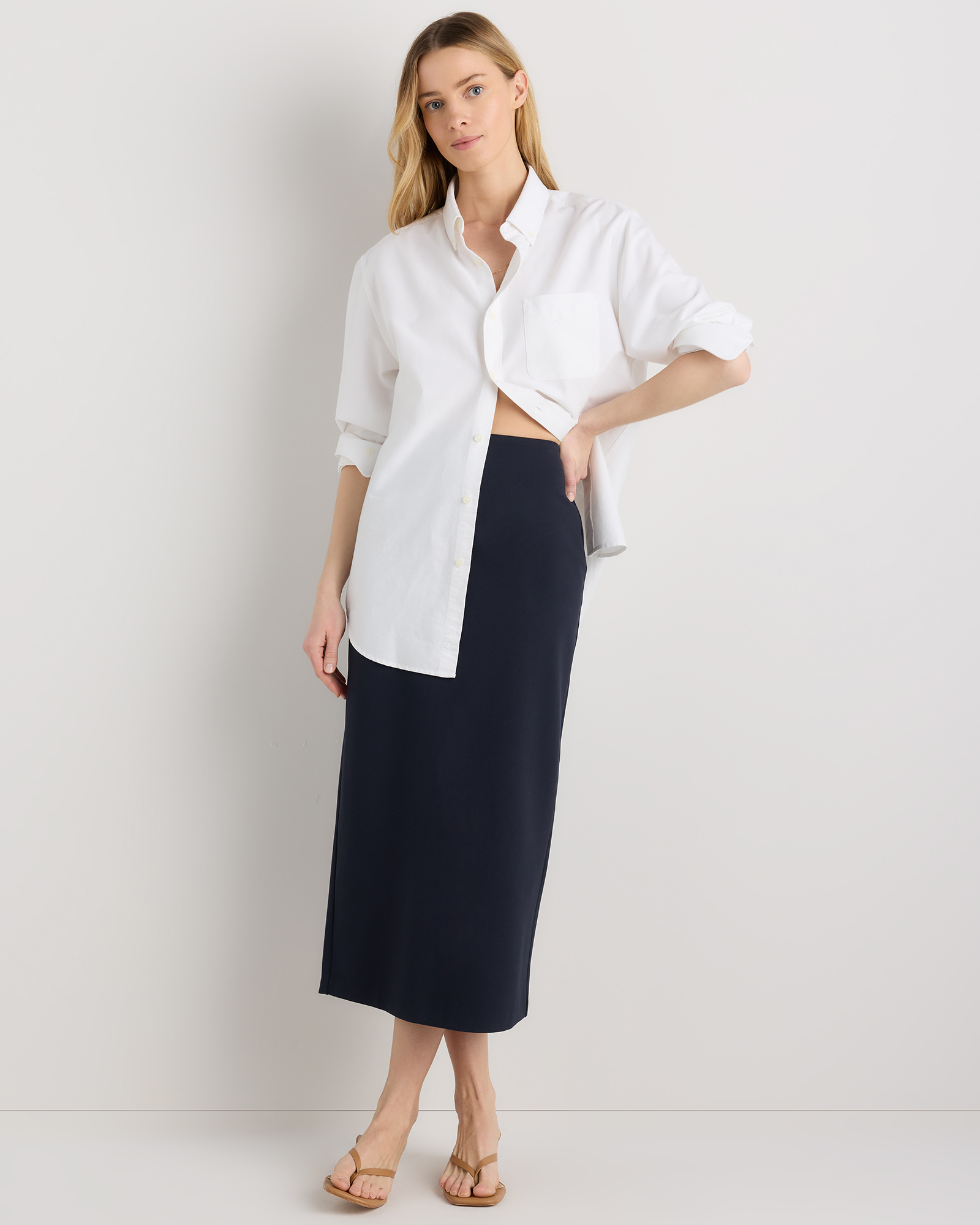 Ultra-Stretch Ponte Maxi Pencil Skirt in Navy