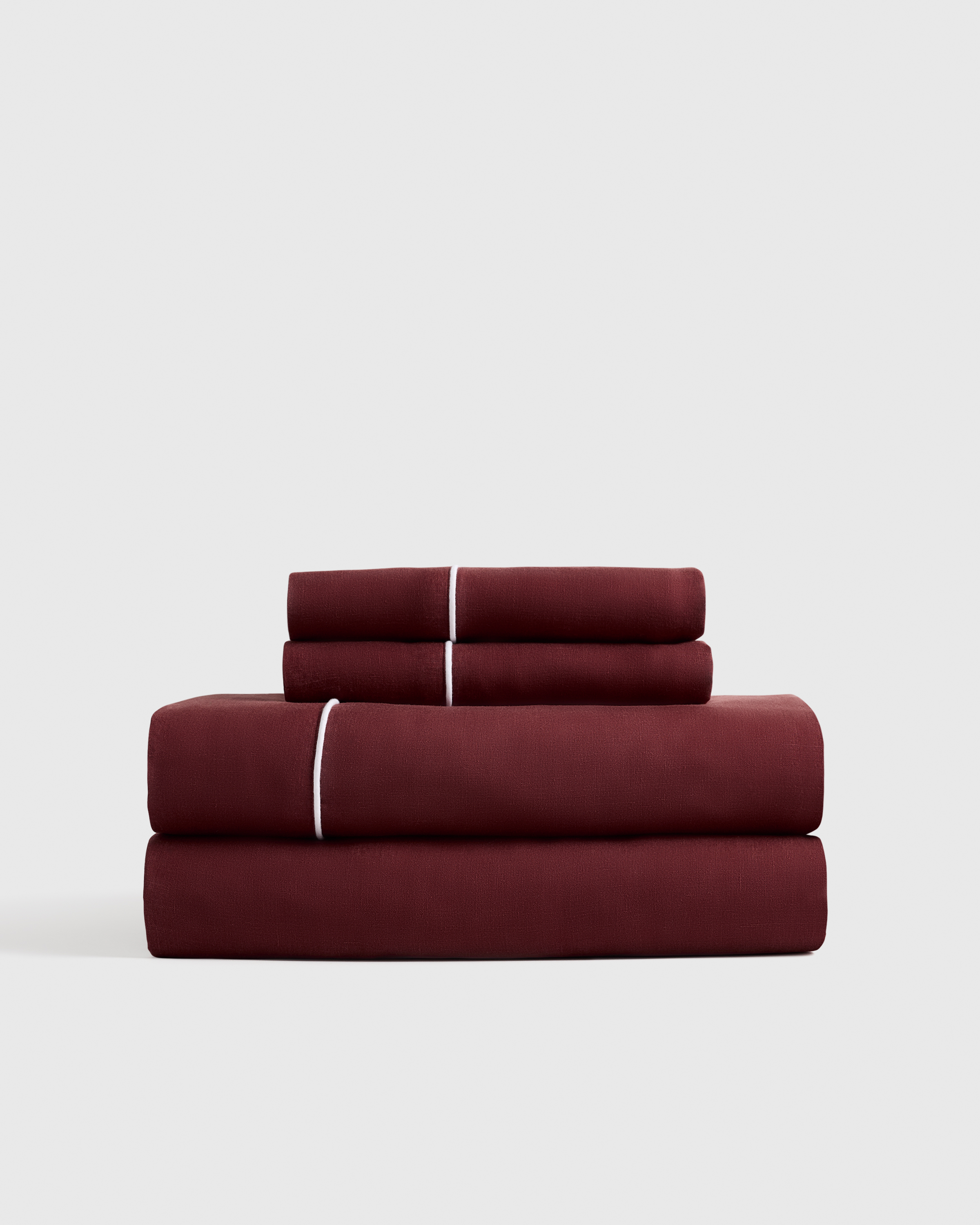Burgundy/White European Linen Piped Sheet Set