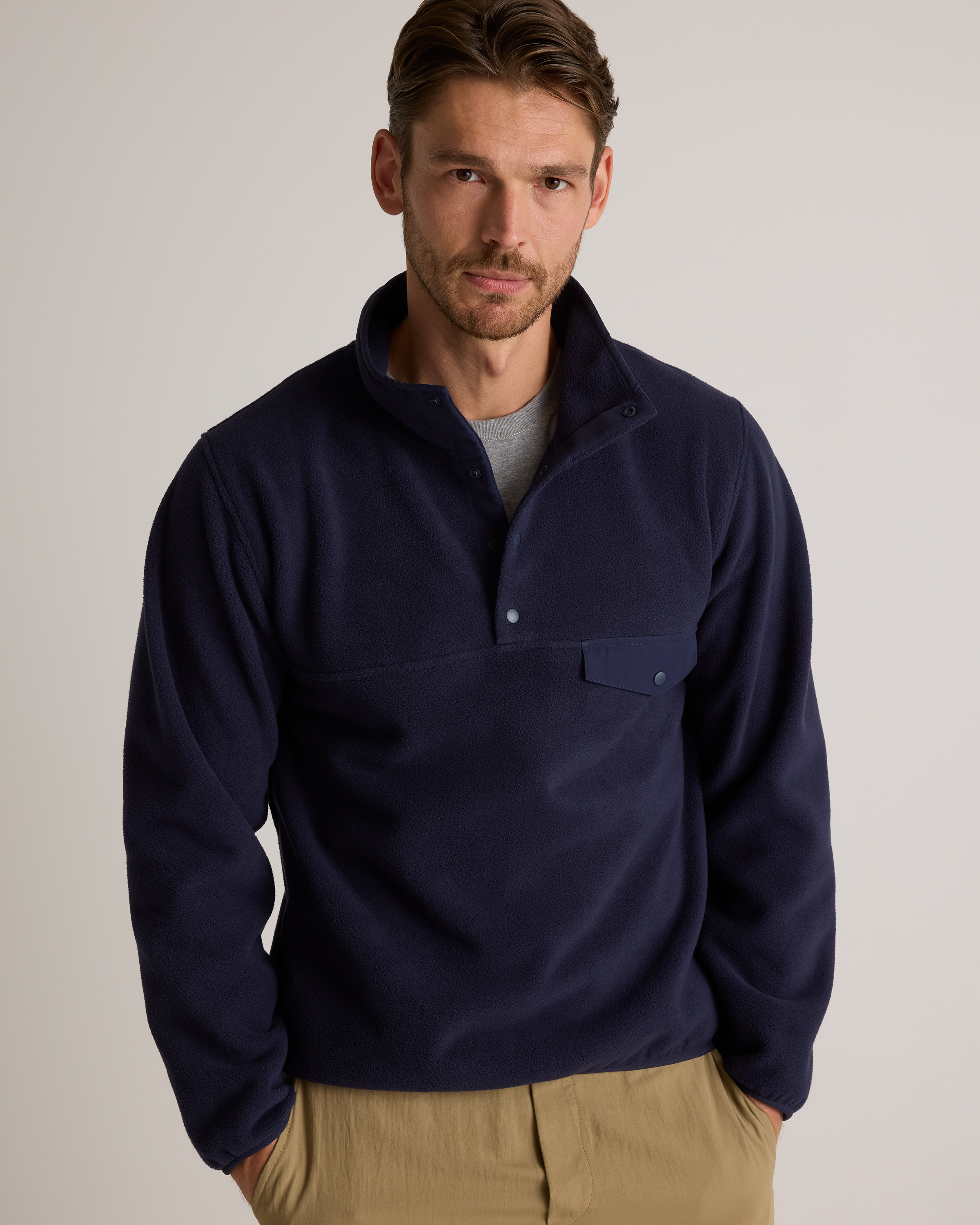 Polar Fleece Snap Pullover in Deep Navy