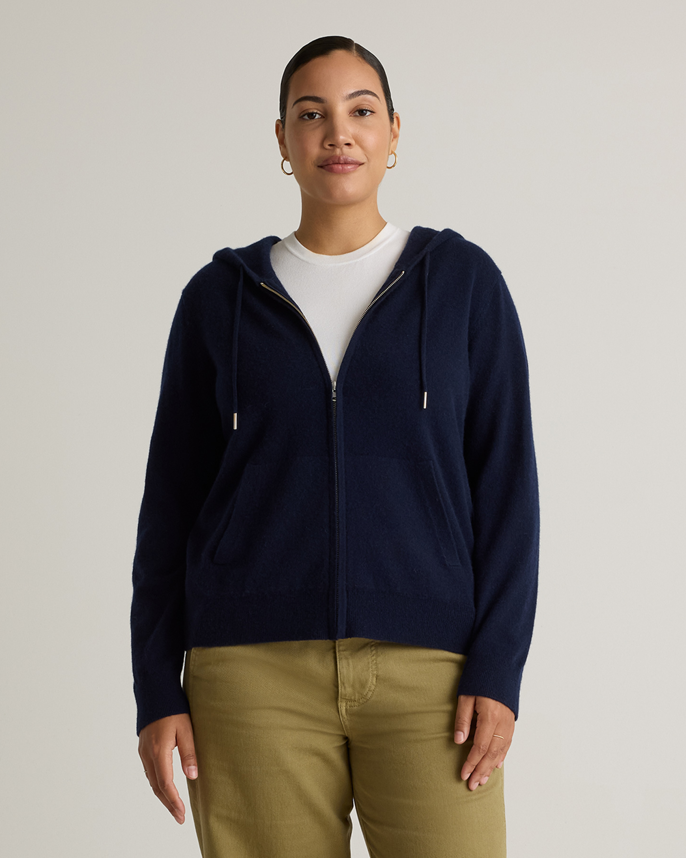 True Navy Mongolian Cashmere Full-Zip Hoodie