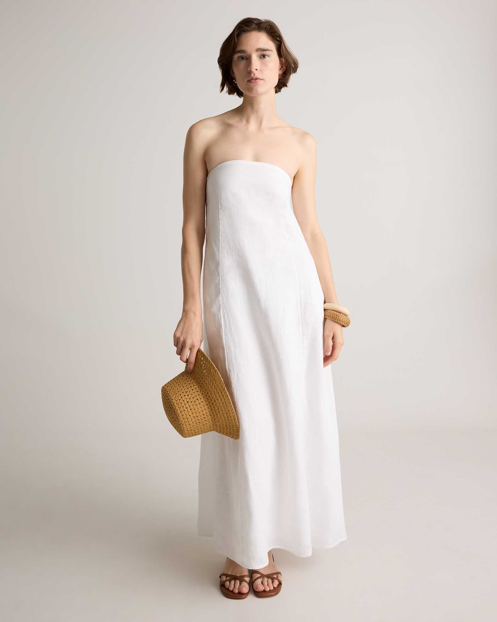 100% European Linen Strapless Maxi Dress in White 100% European Linen Strapless Maxi Dress in White