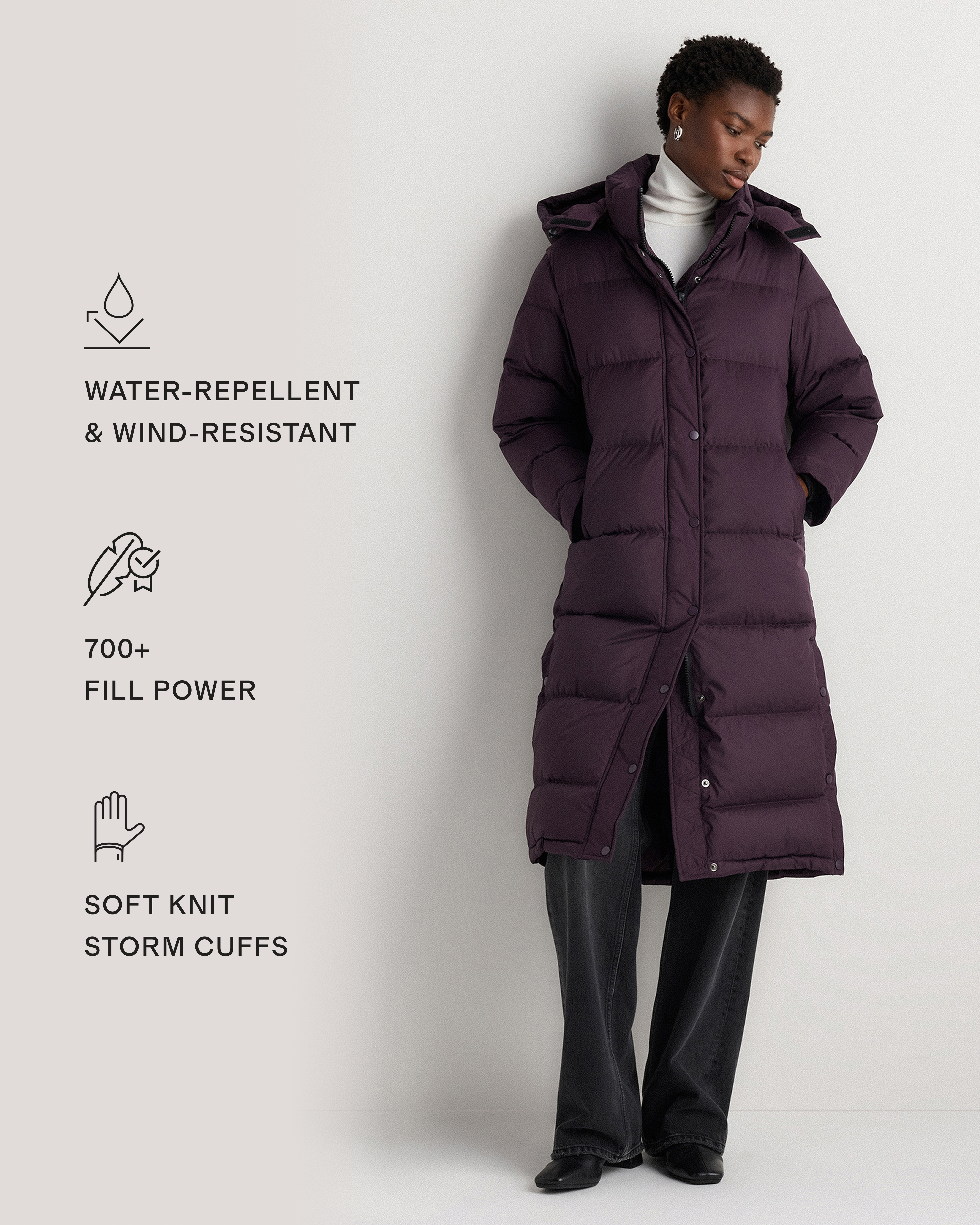 Responsible Down Long Puffer Jacket in Deep Orchid Purple