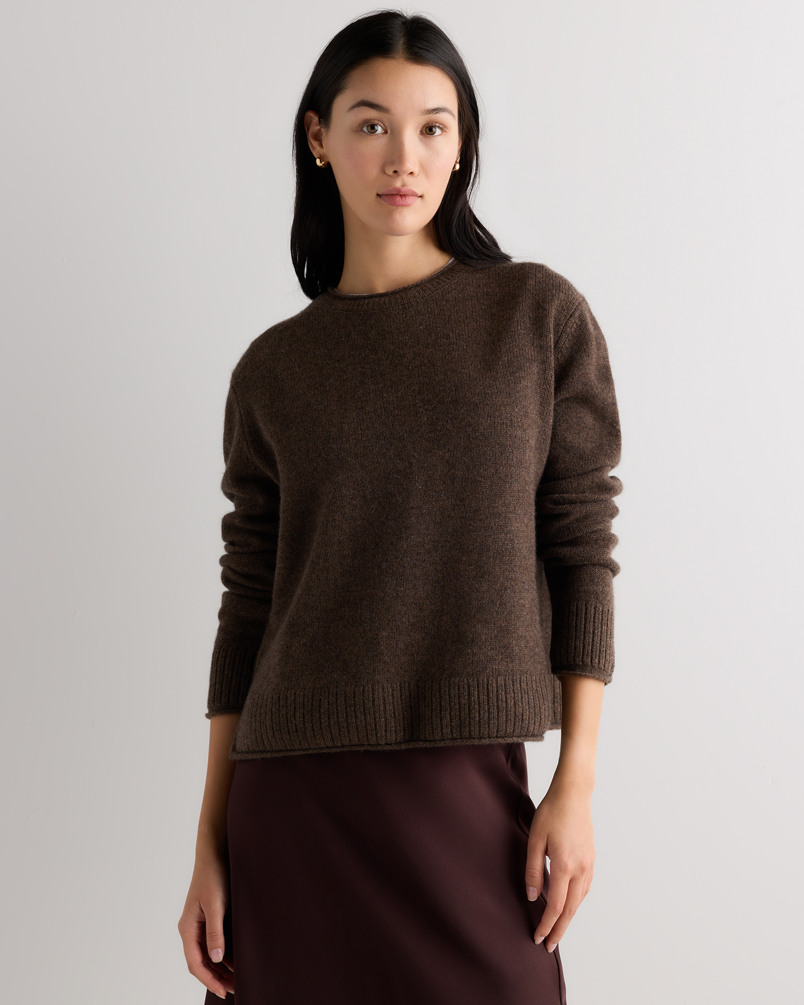 Brown Mongolian Cashmere Boxy Crewneck Sweater