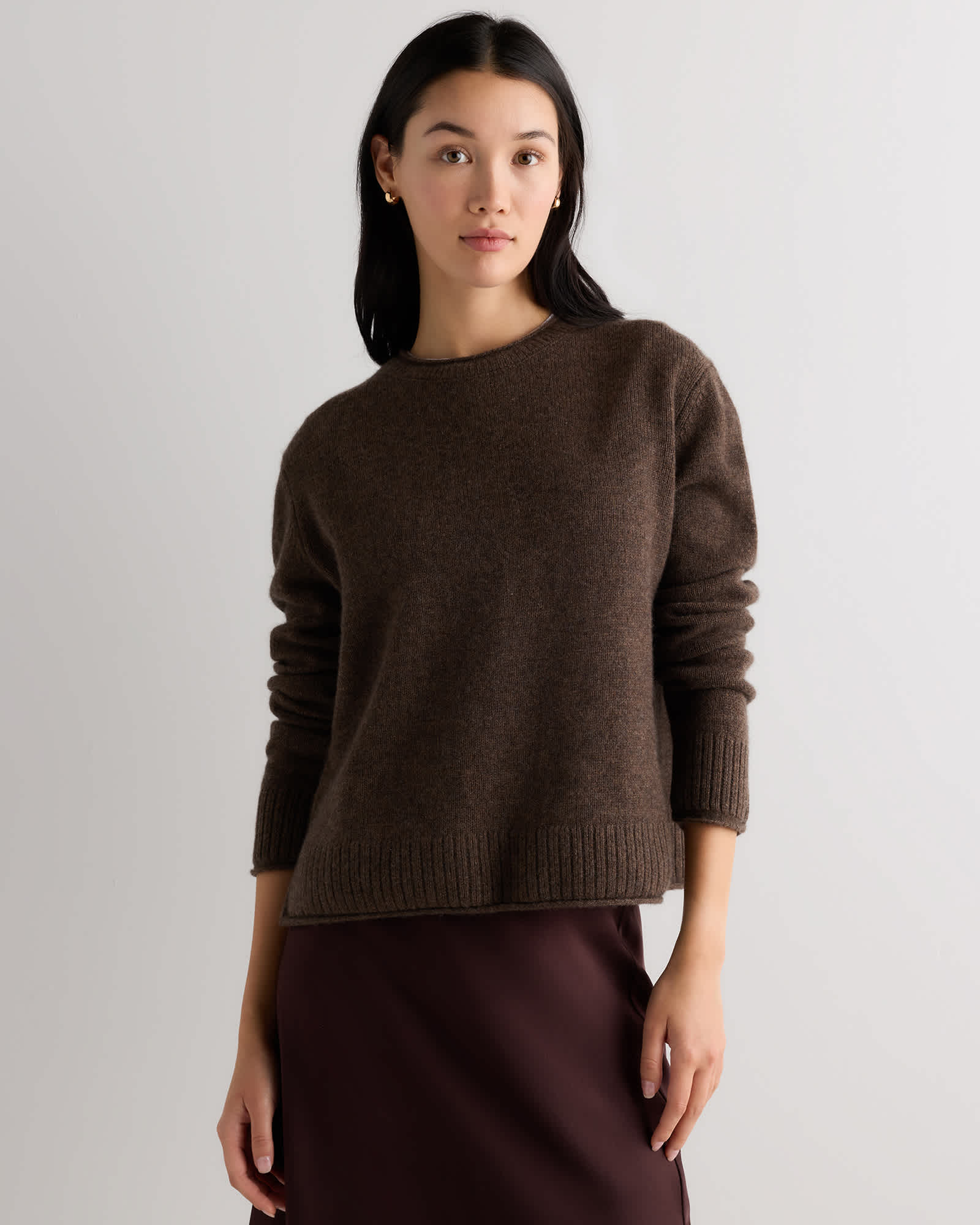 Brown Mongolian Cashmere Boxy Crewneck Sweater