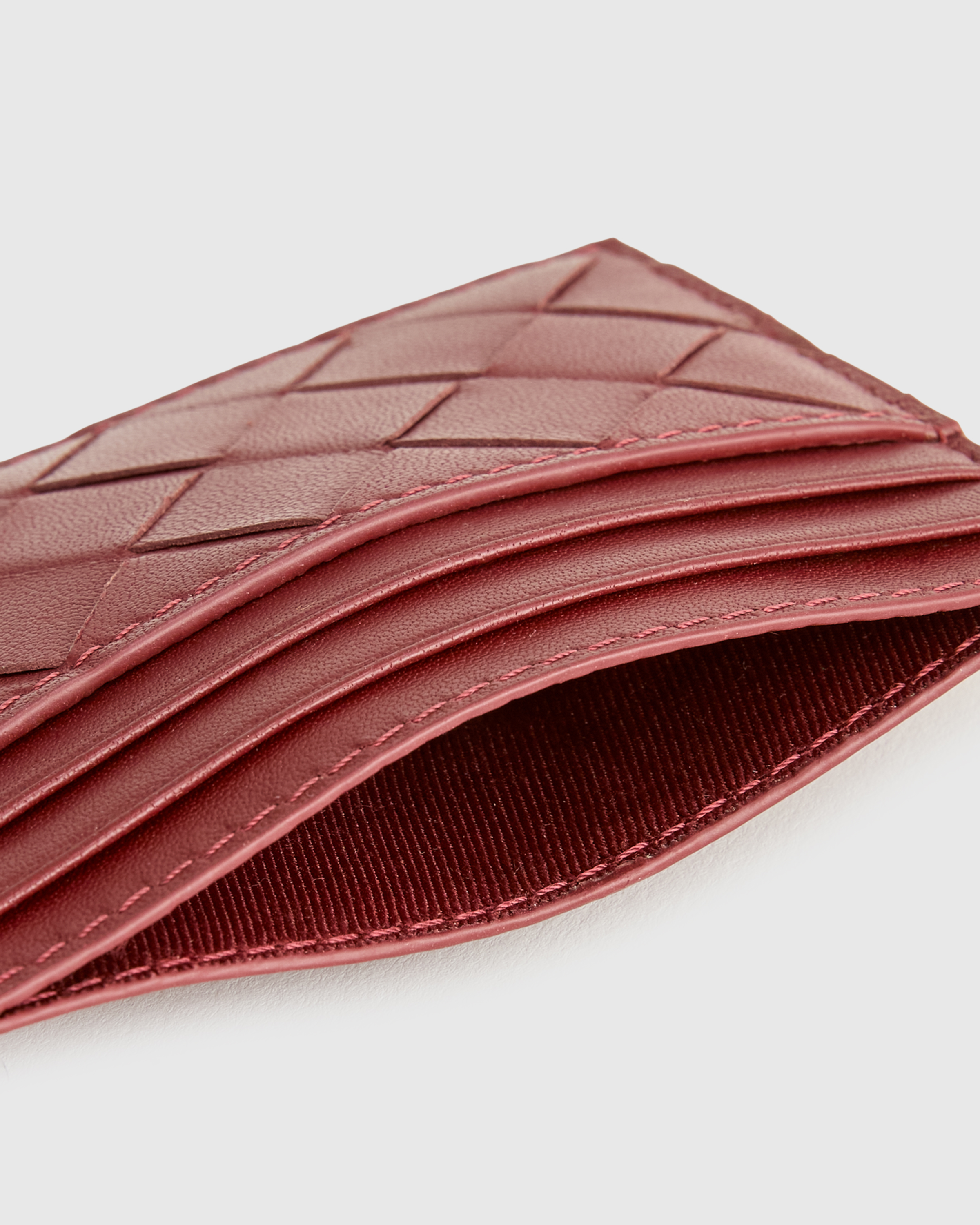 Italian Handwoven Leather Small Card Case in Merlot