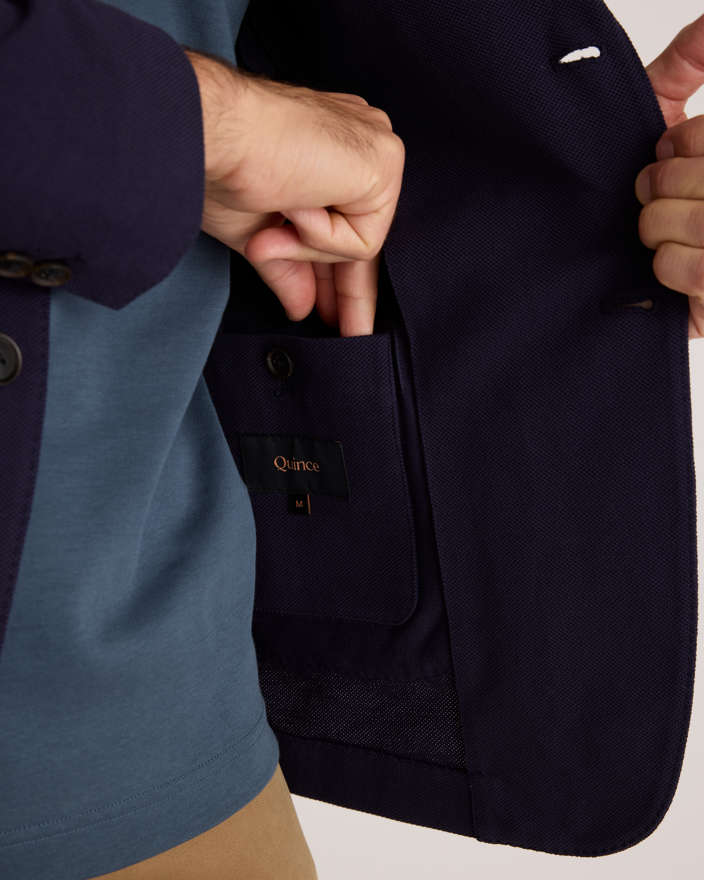 Cotton Pique Knit Blazer in Navy