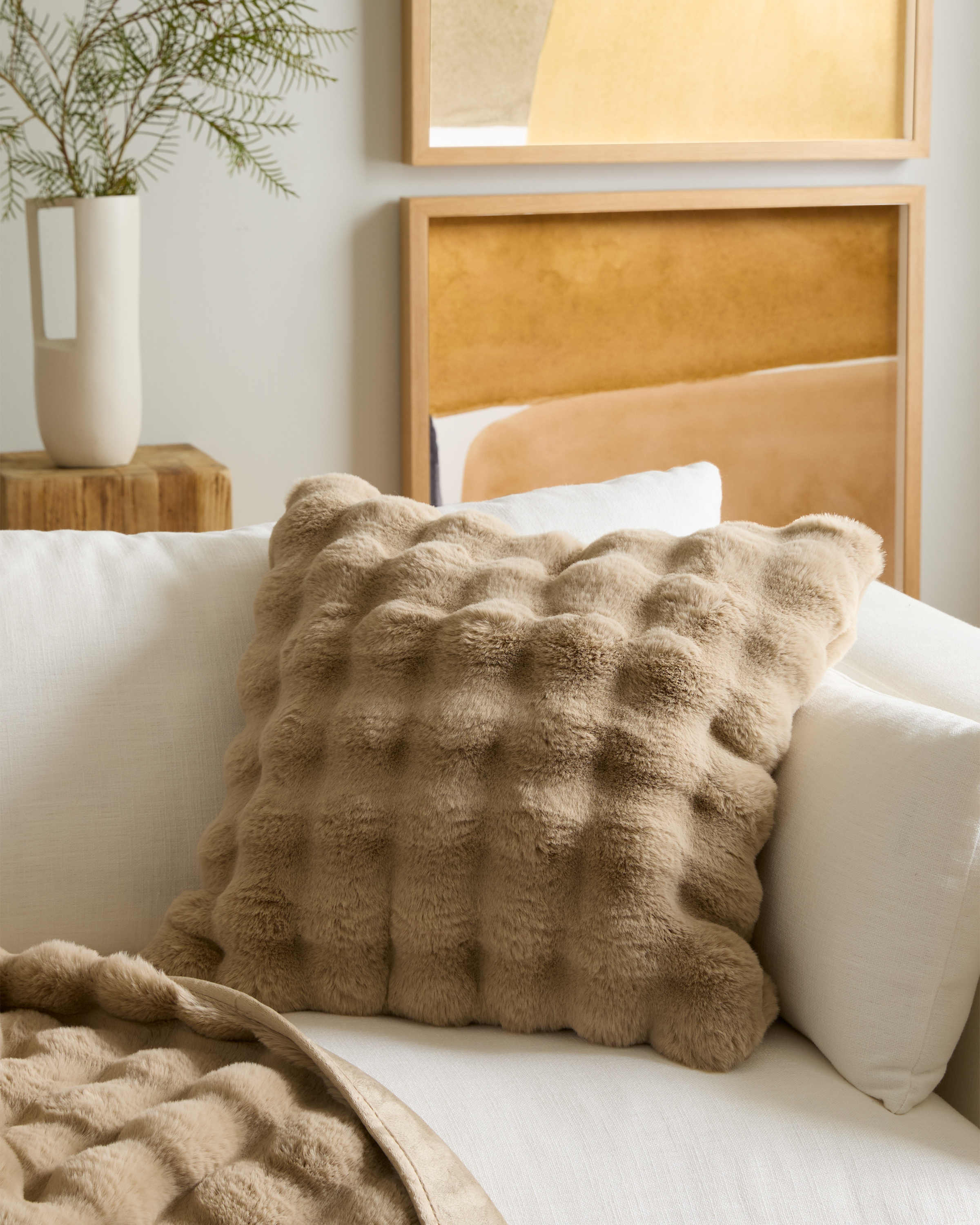 Mink Ruched Faux Fur Pillow Cover