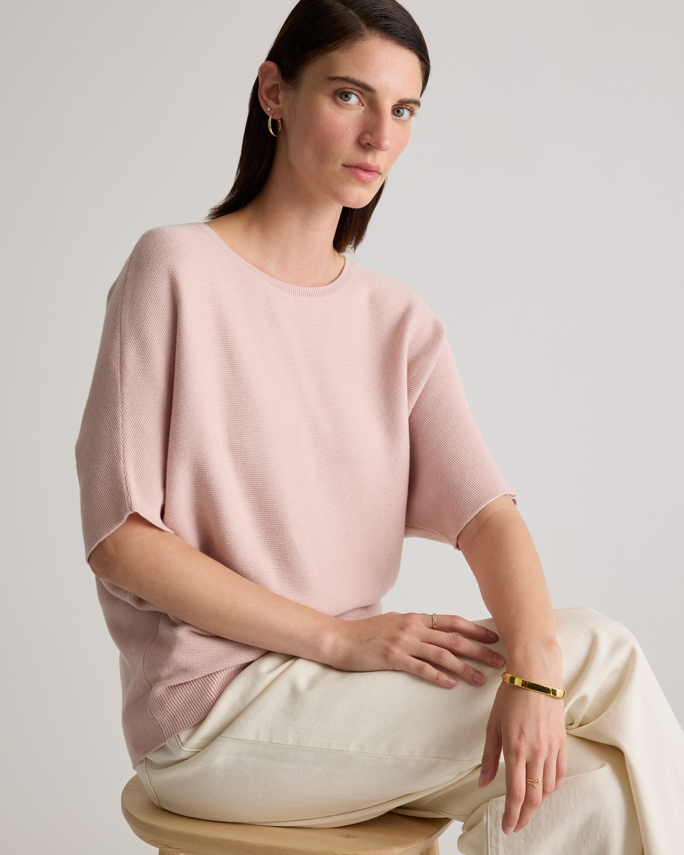 Lightweight Cotton Cashmere Link-Stitch Dolman Sweater