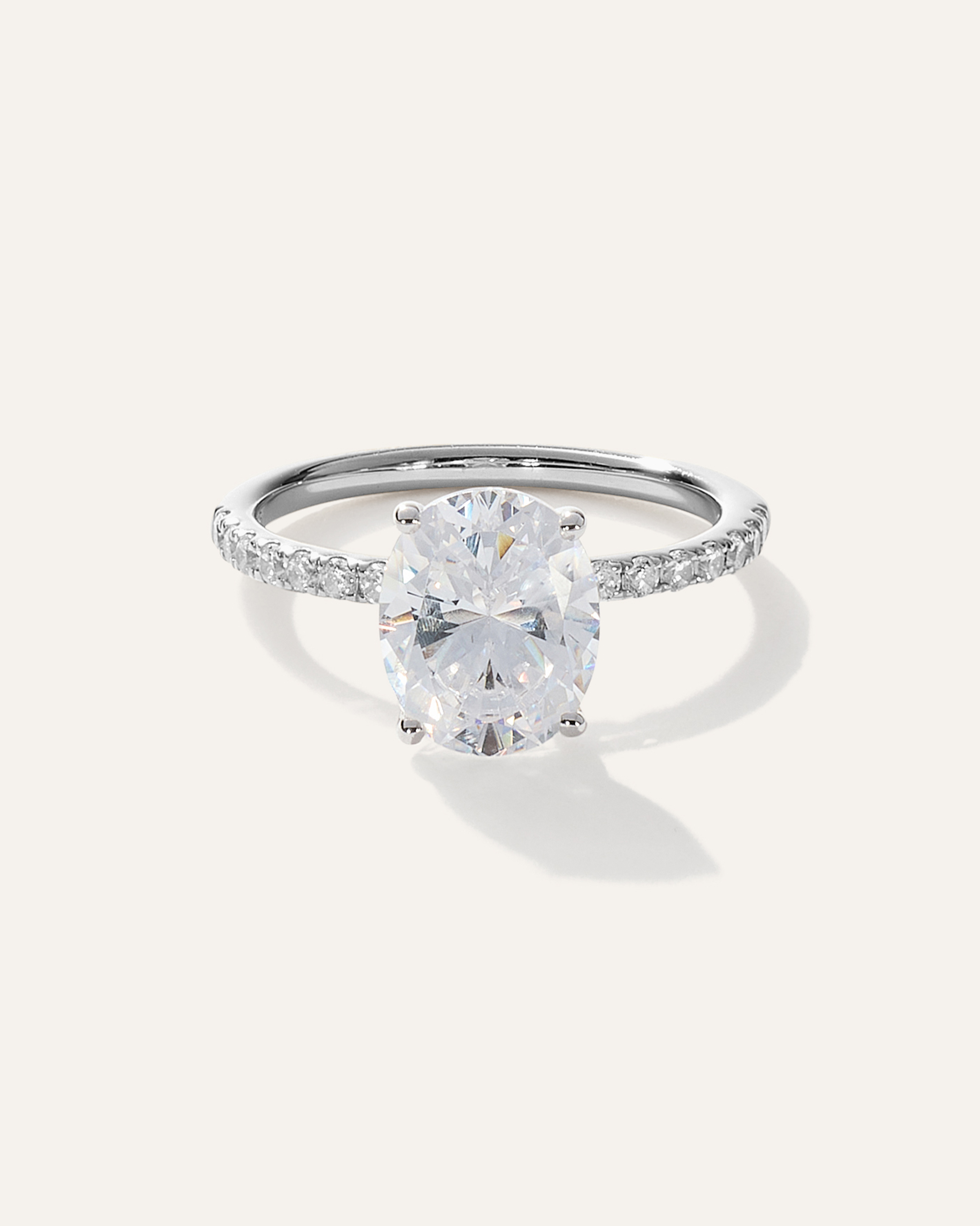 Platinum Lab Grown Diamond Oval Petite Pave Engagement Ring - 2ct