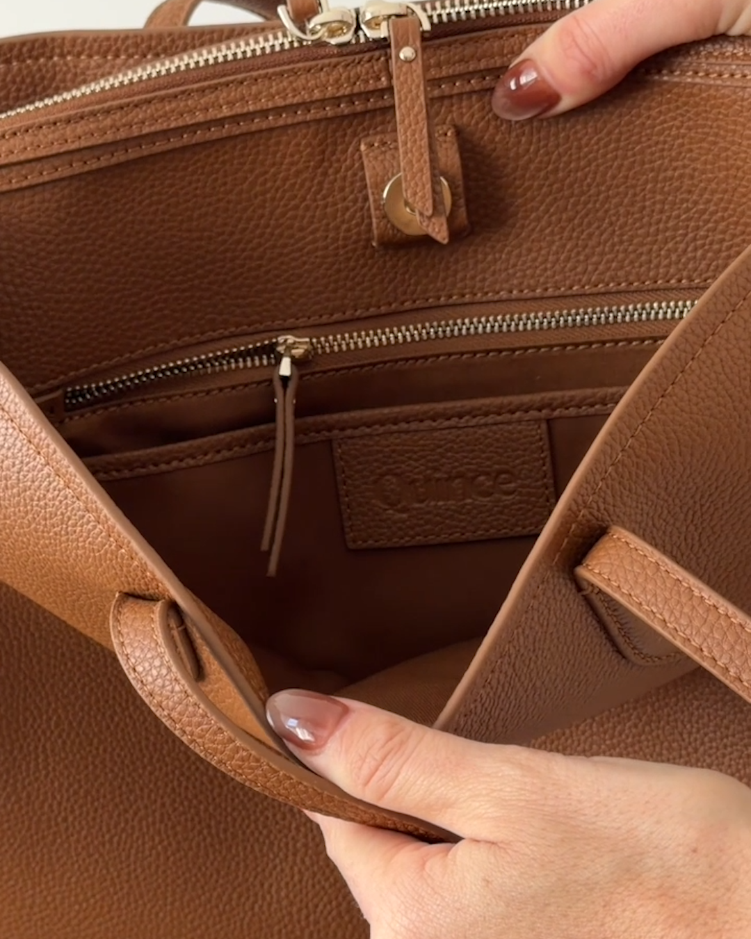 Italian Leather Triple Compartment Work Tote Cognac Multi 4x5