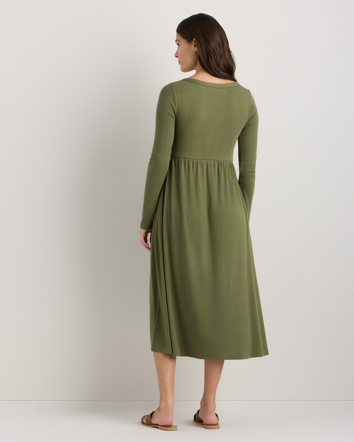 Washable Stretch Silk High Neck Midi Dress