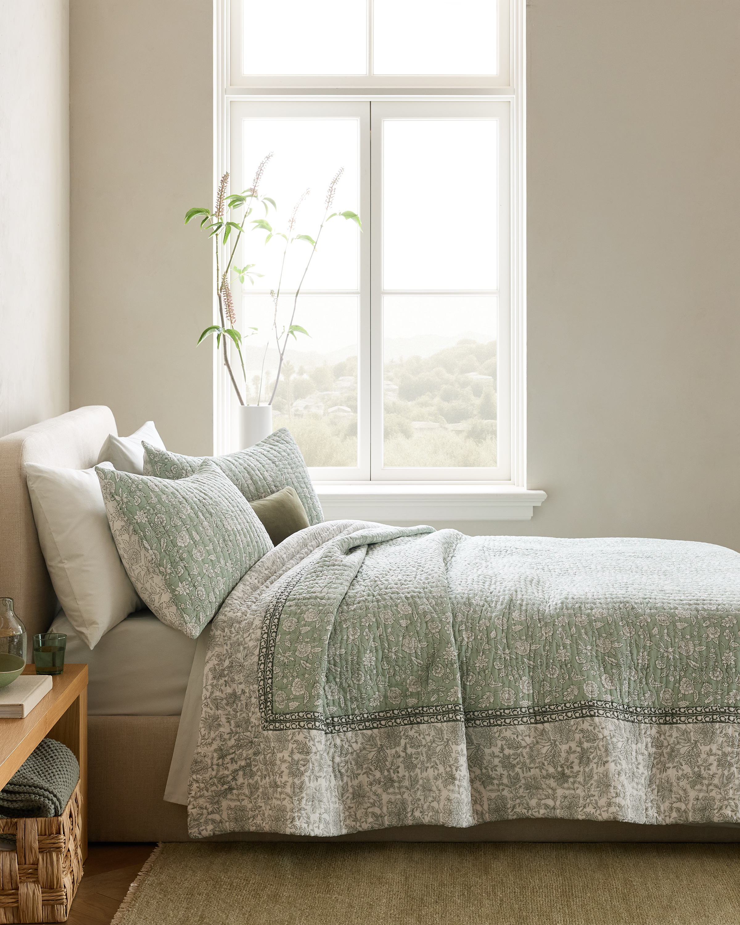 Green Organic Cotton Block Print Quilt