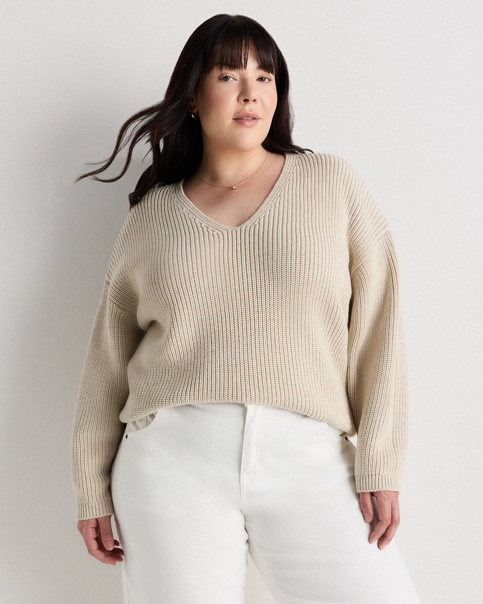 100% Organic Cotton Fisherman V-Neck Sweater - Plus Size