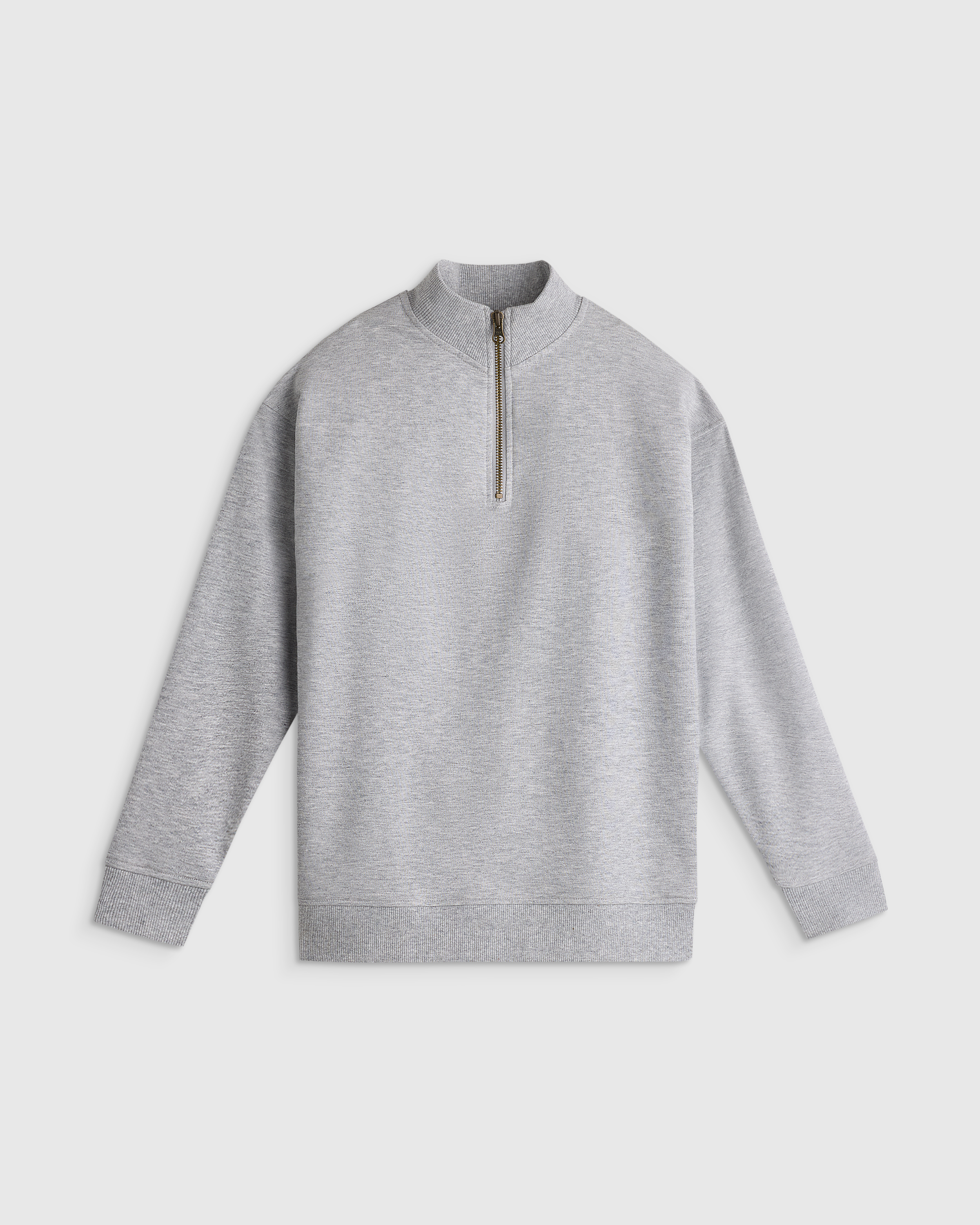 Heather Grey Pull en jersey bouclette de coton biologique à glissière un quart