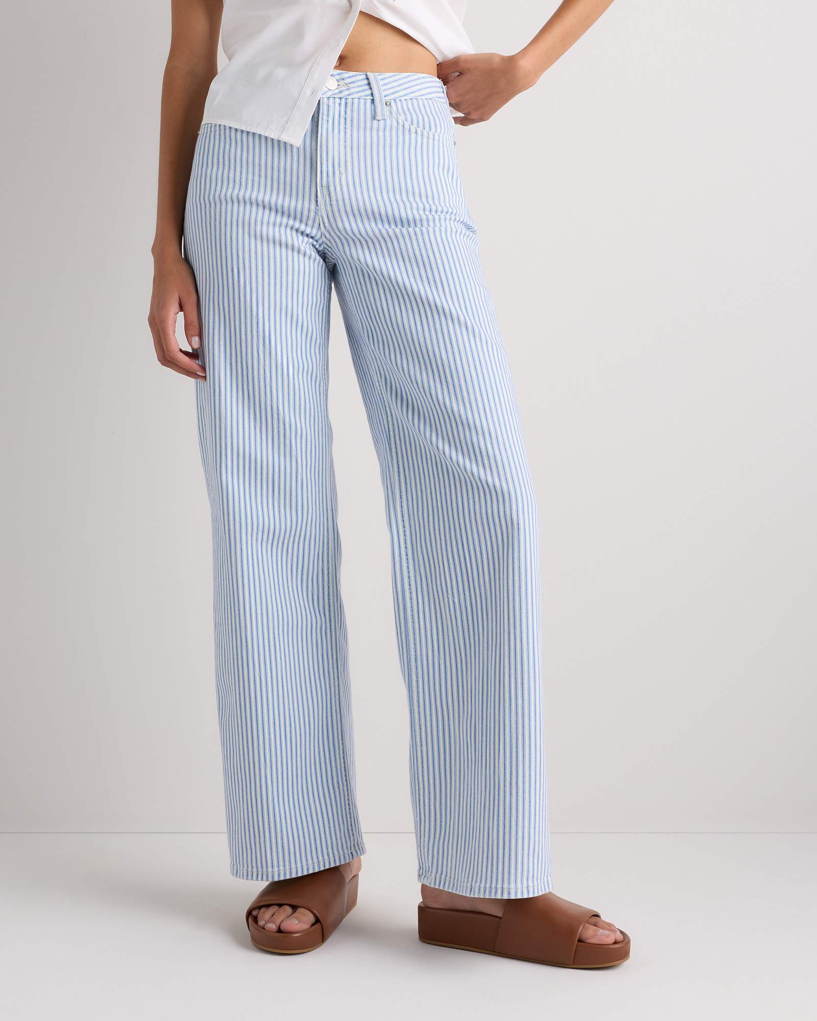 Blue Railroad Stripe Bella Stretch Wide Leg Jeans