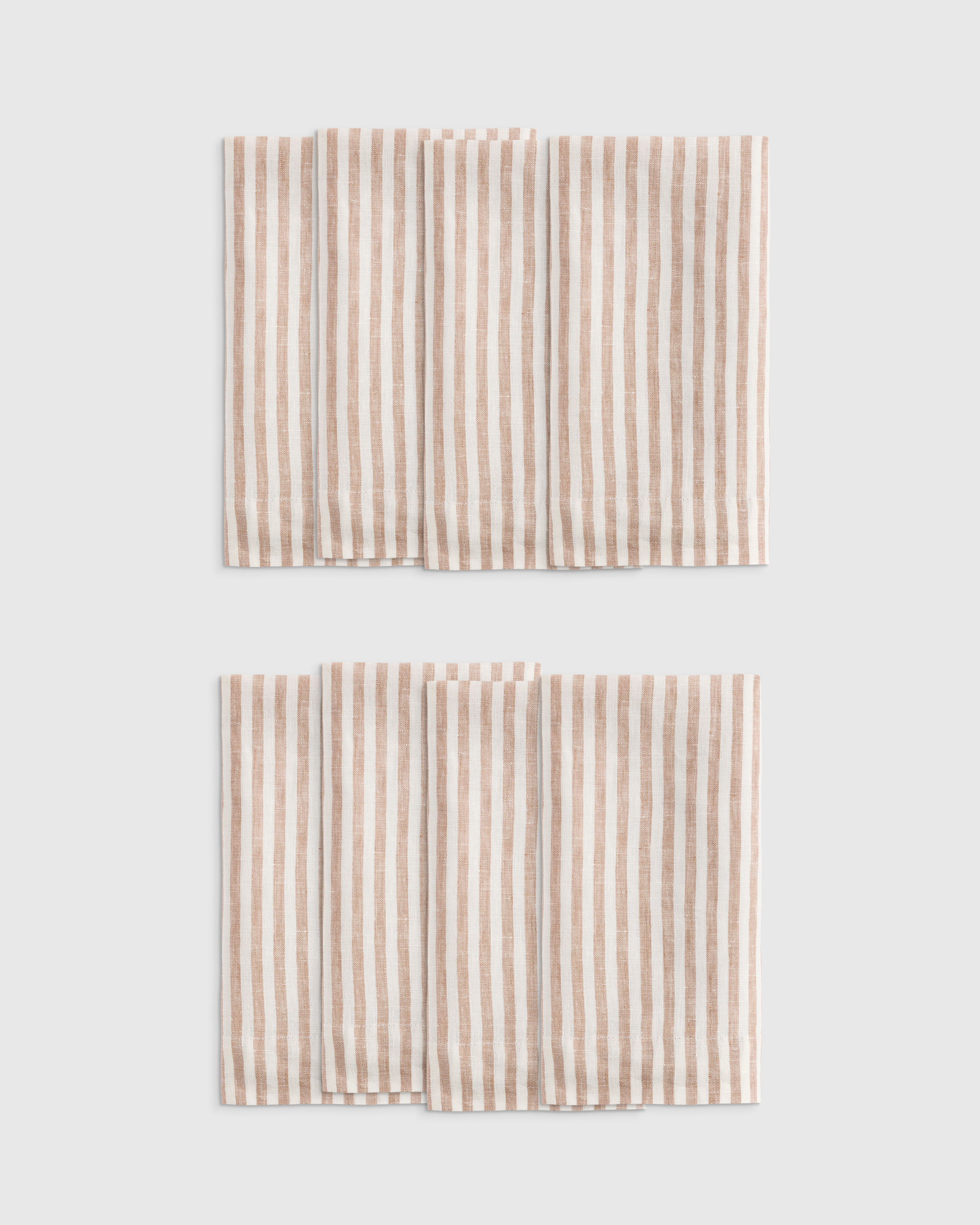Latte/White Stripe Serviettes de table en lin européen à rayures et à large ourlet (ensemble de 8)