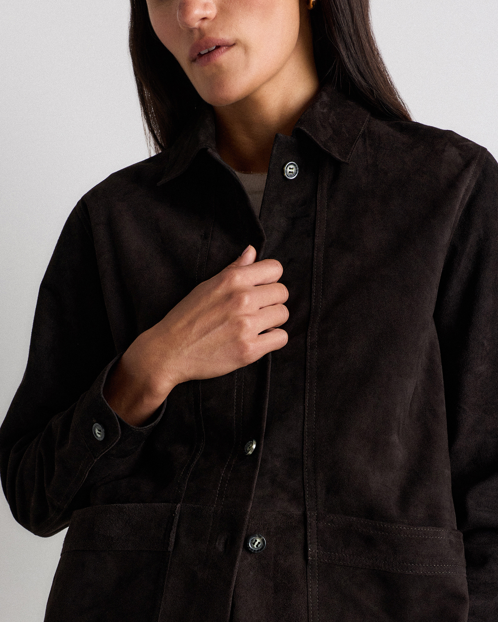 100% Suede Chore Jacket in Charcoal Black