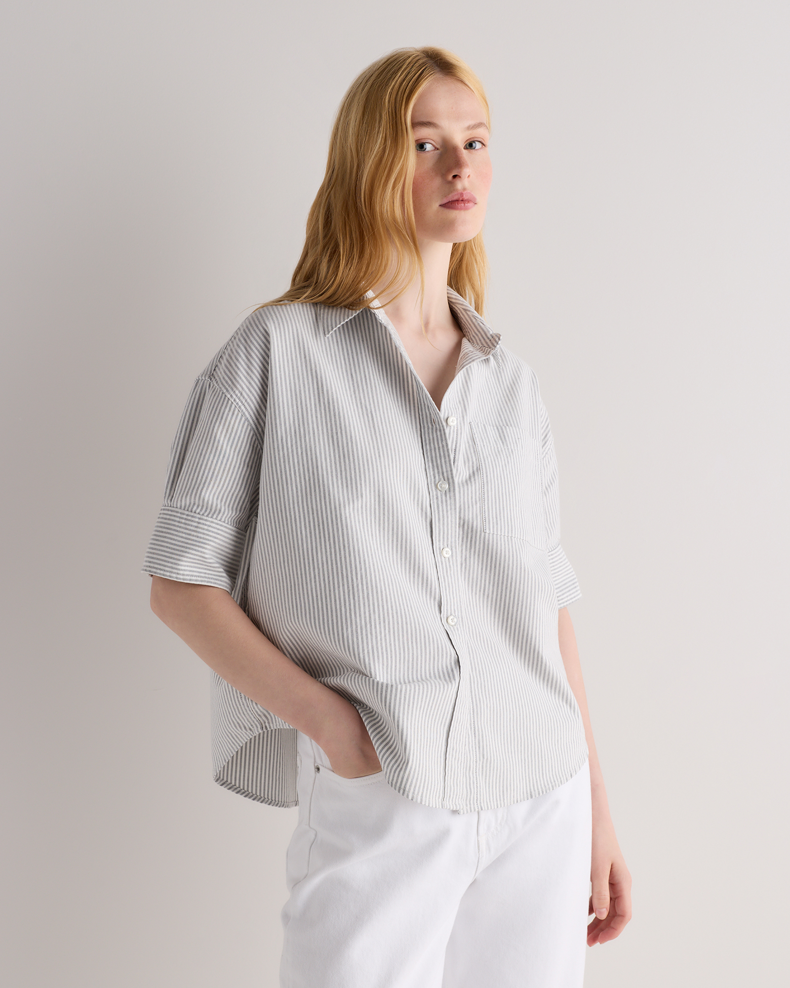 Black Midtown Stripe Organic Cotton Oxford Short Sleeve Shirt