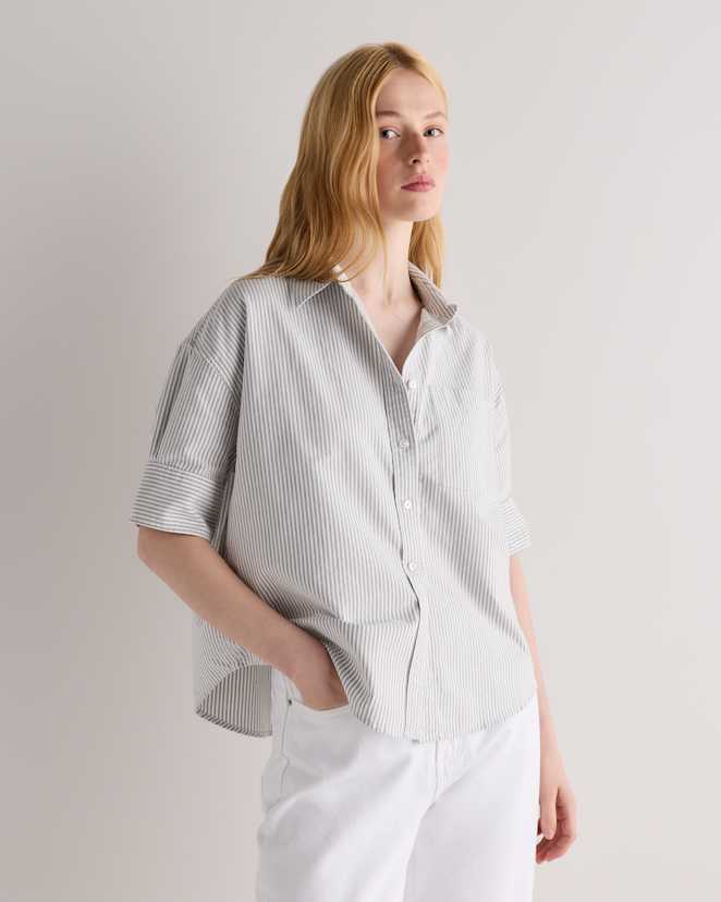 Black Midtown Stripe Organic Cotton Oxford Short Sleeve Shirt