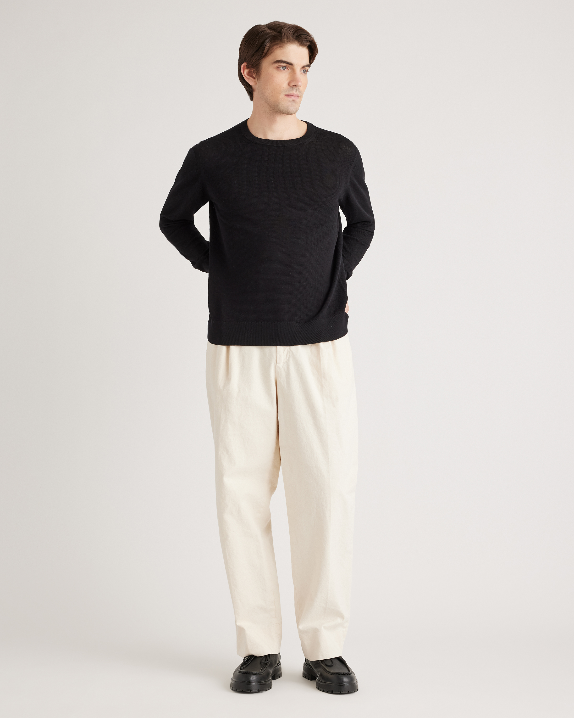 Organic Cotton-Silk Pique Crewneck Sweater