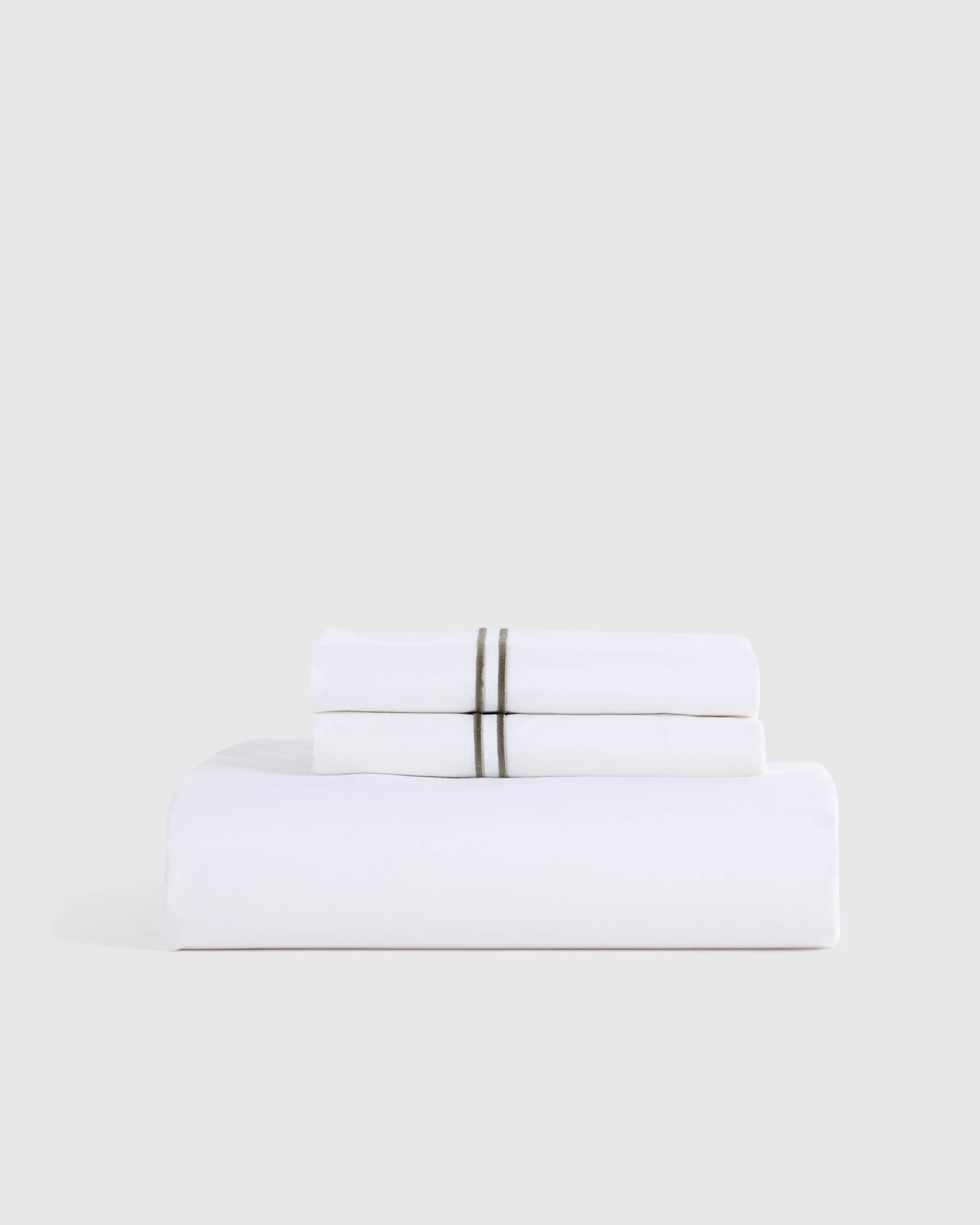 Queen Sized Organic Crisp Percale Embellished Fitted Sheet Set - White/Dove, Queen