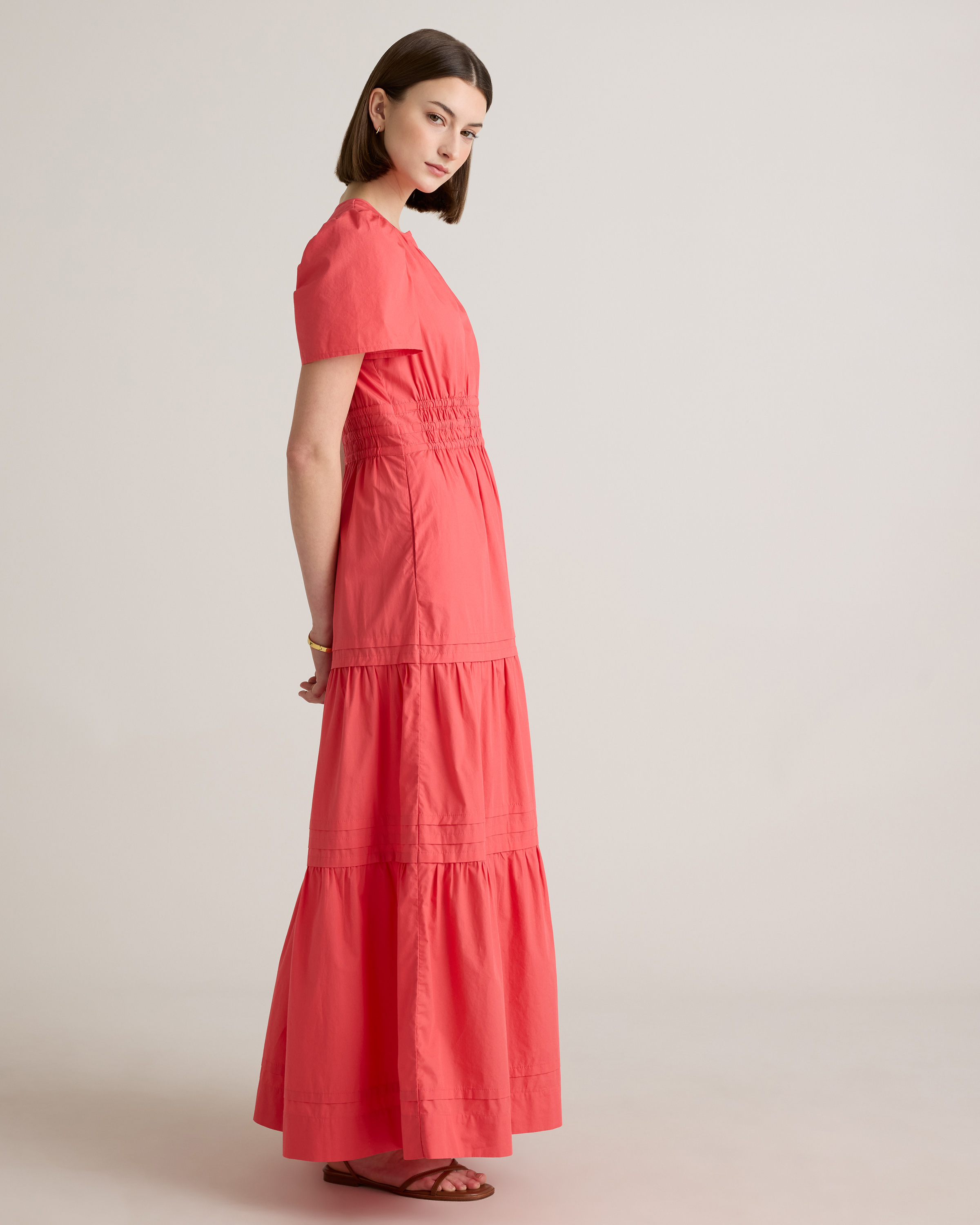 100% Organic Cotton Tiered Maxi Dress in Spiced Coral