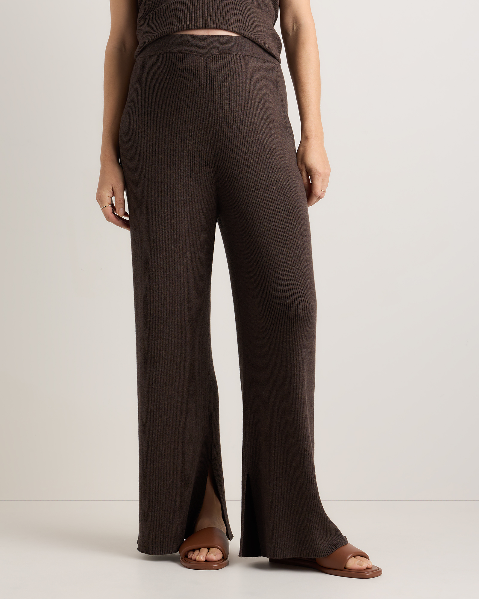 Mocha Heather Cotton Cashmere Maternity Wide Leg Pants