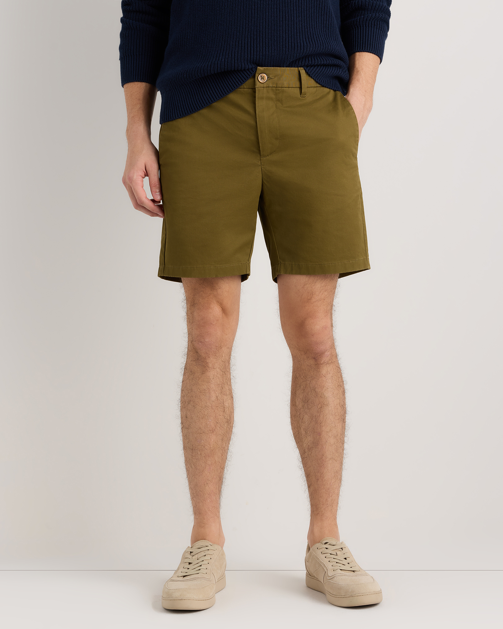 Military Olive Organic Cotton Classic Stretch Chino Shorts - 7"