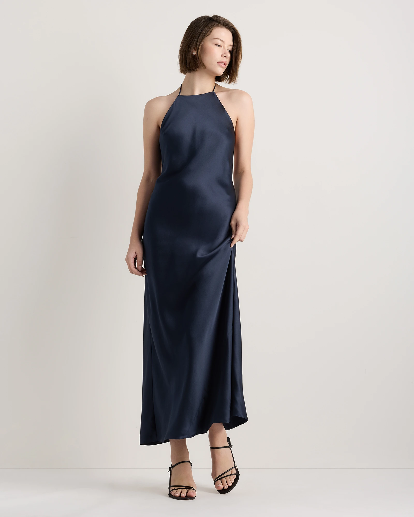 100% Washable Silk Halter Maxi Dress
