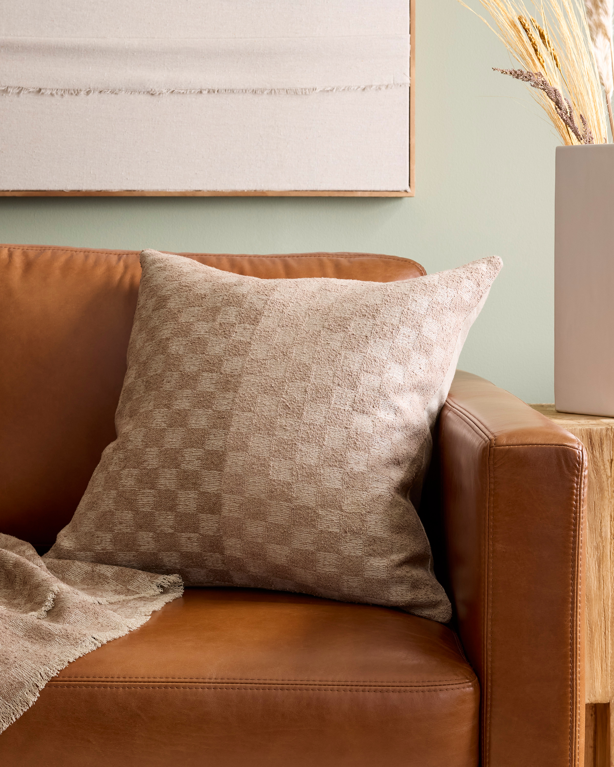 Silk Cashmere Checkered Pillow Cover (Set of 2) - Thumbnail 4