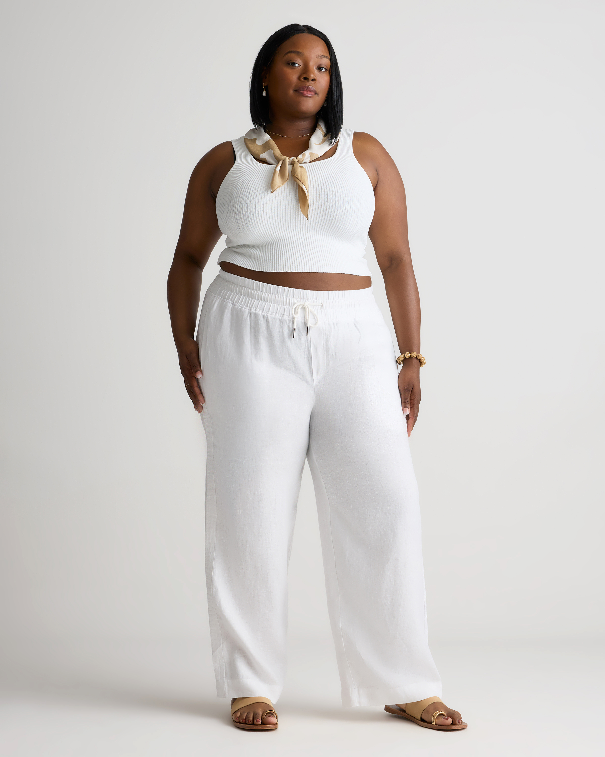 100% European Linen Wide Leg Pants Plus Size in White