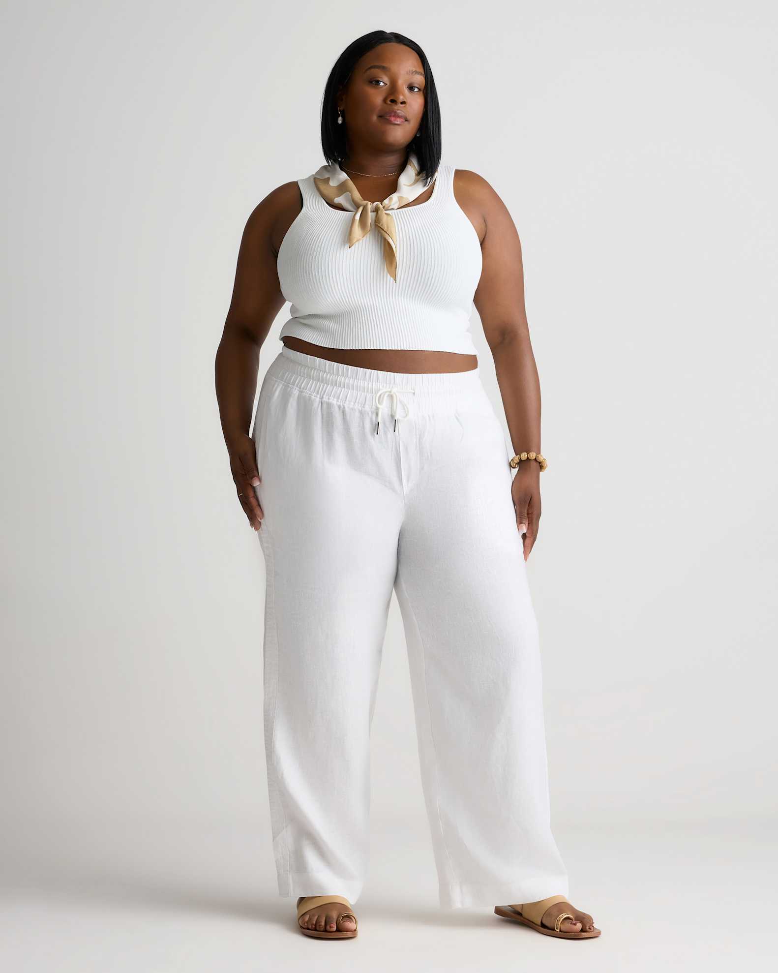 100% European Linen Wide Leg Pants Plus Size in White