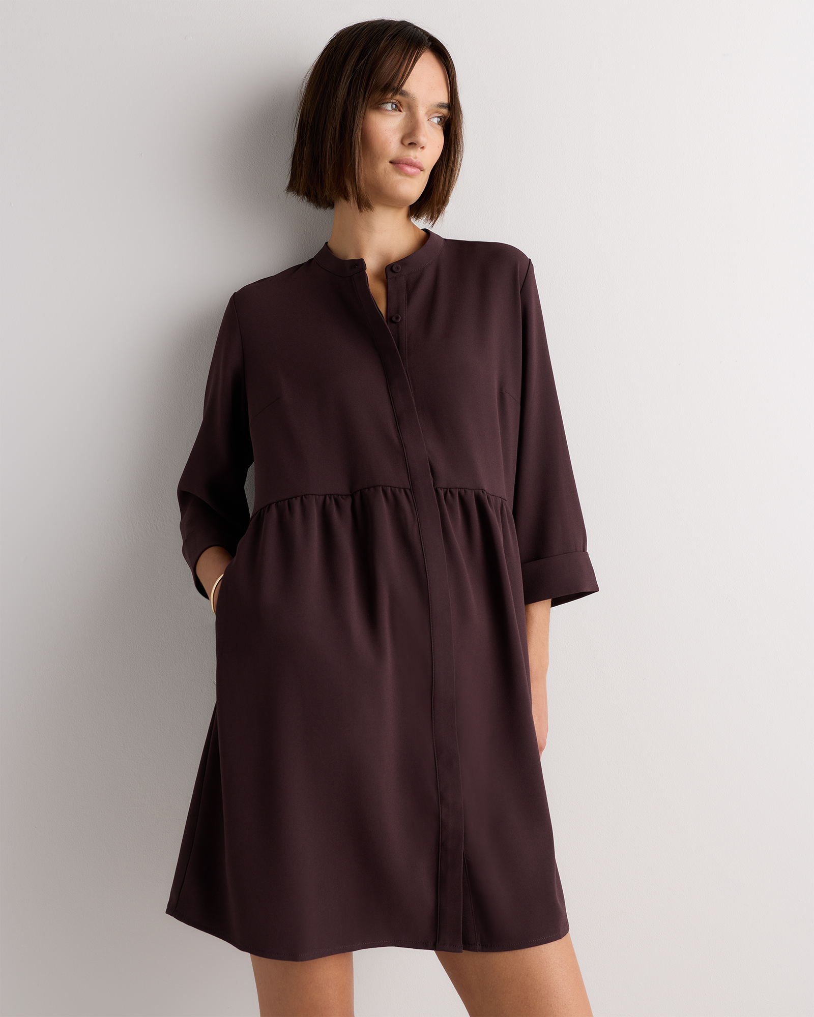 Chocolate Plum Brown Fluid Crepe Shirt Dress