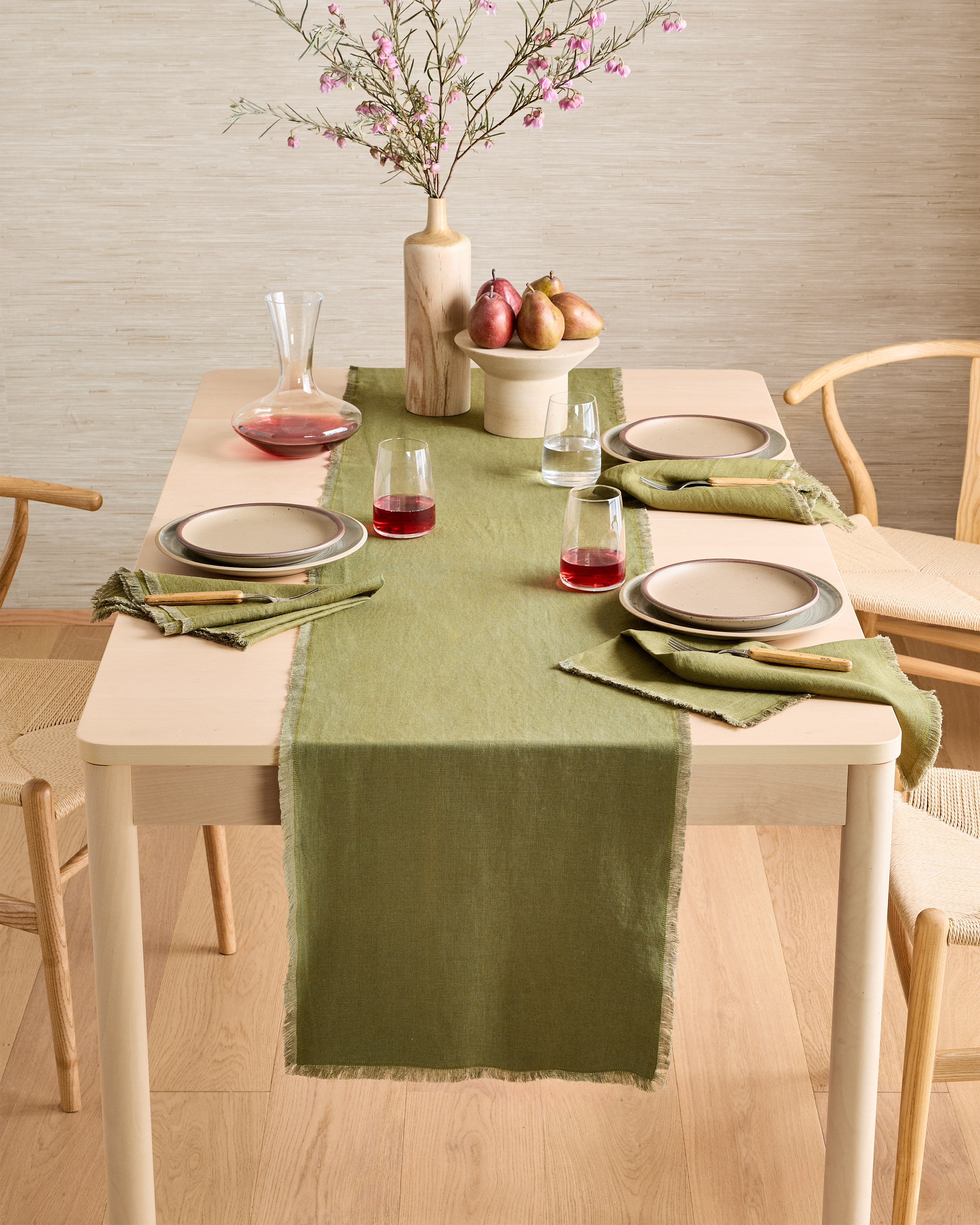 Olive European Linen Fringe Table Runner