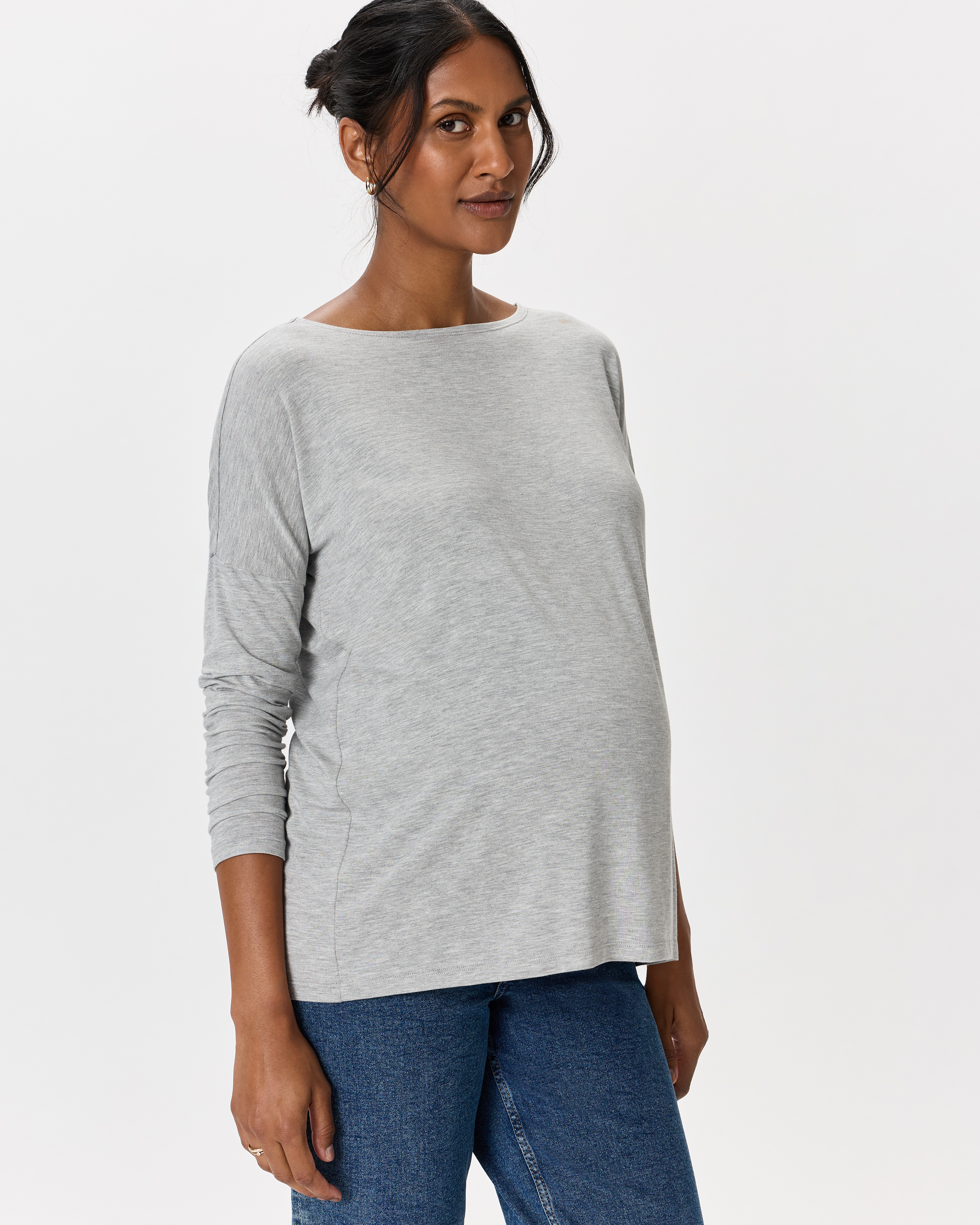 White/Grey Bamboo Jersey Maternity Long Sleeve Tee (2-pack)