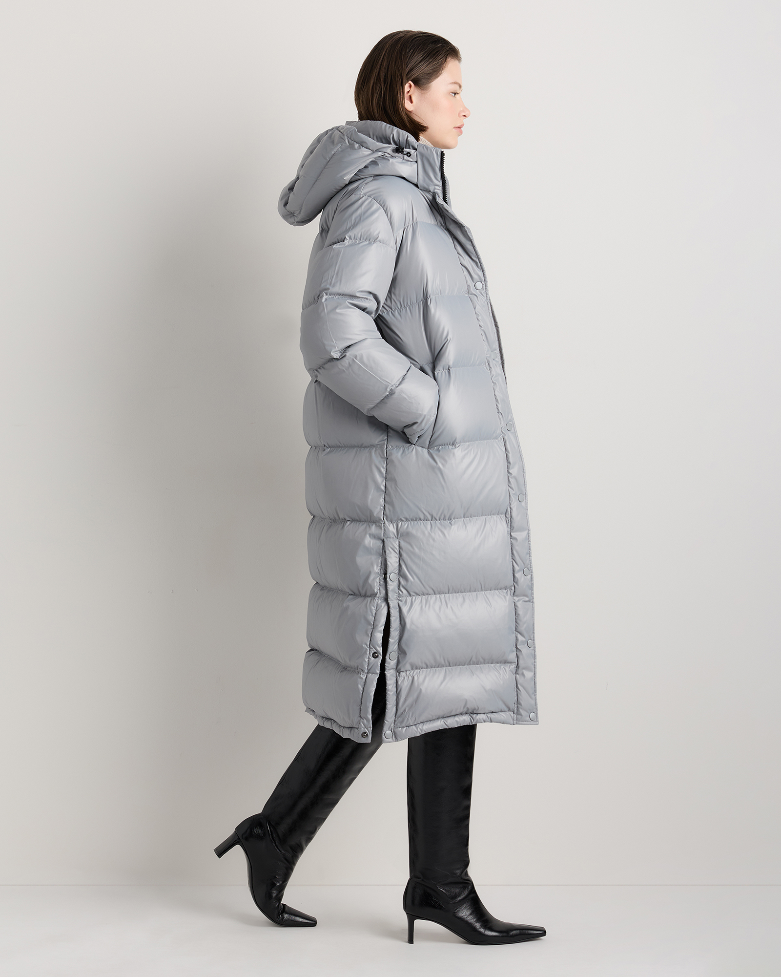 Responsible Down Long Puffer Jacket in Feather Grey
