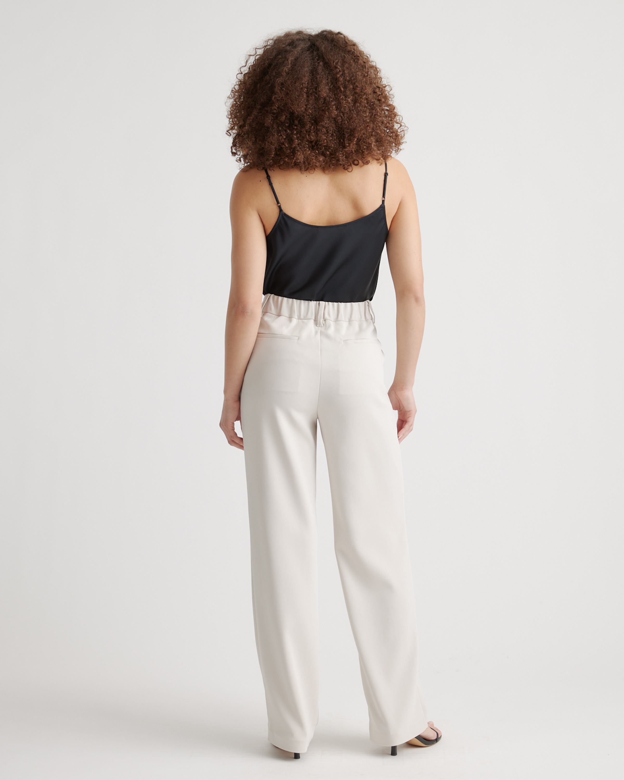 Stretch Crepe Pleated Wide Leg Pants in Sand