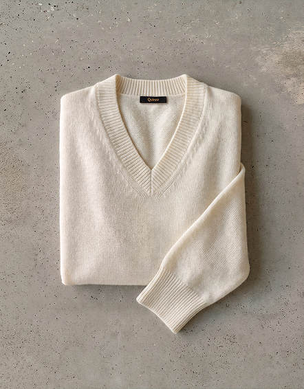 Ivory Mongolian Cashmere Oversized V-Neck Sweater