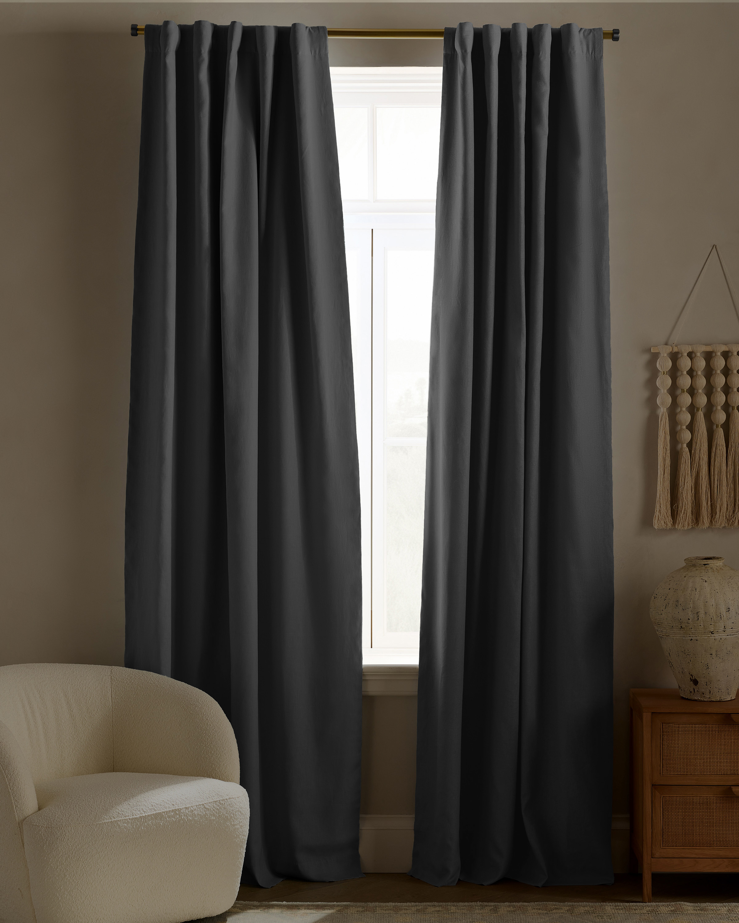Grey European Linen True Blackout Curtain