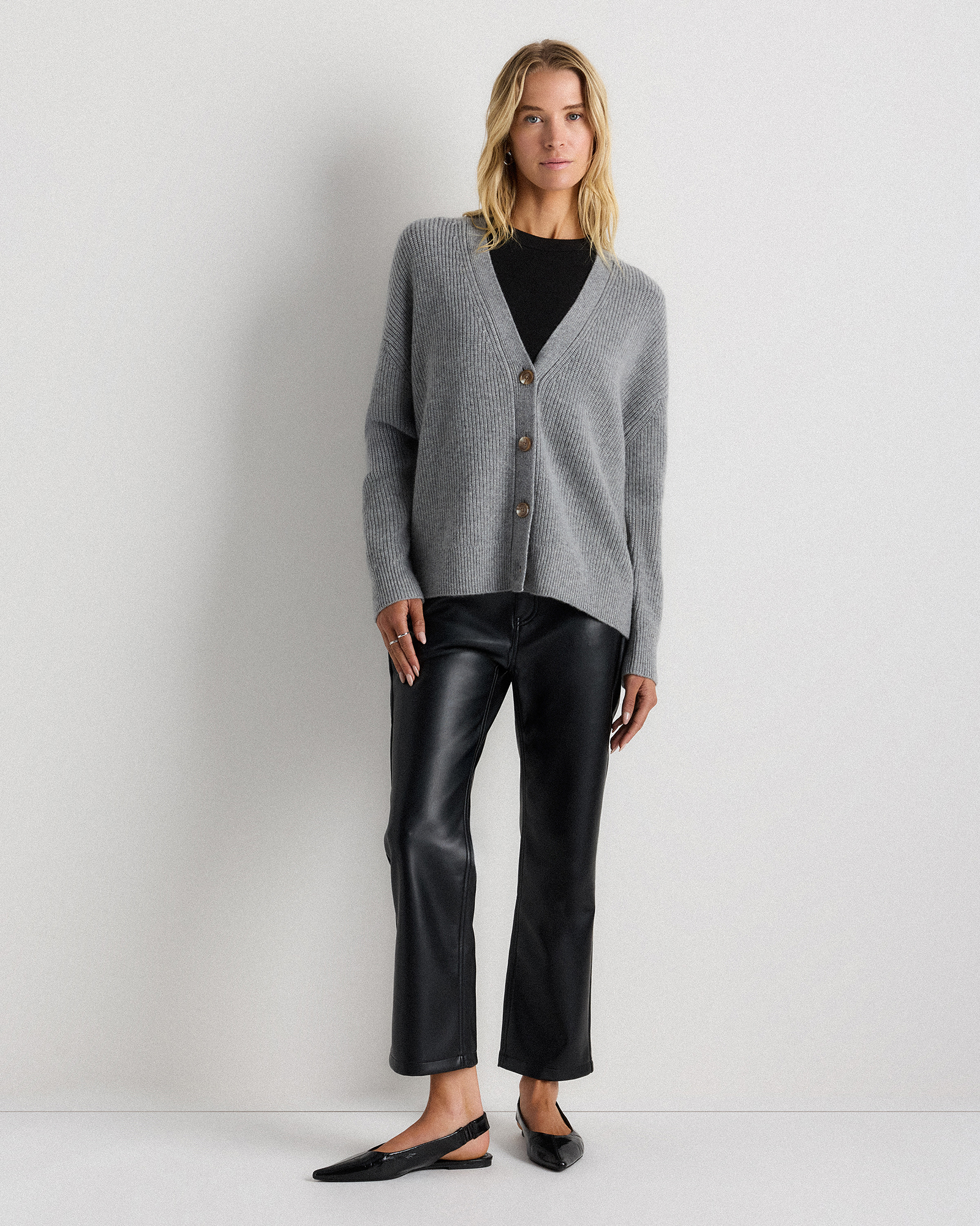 Mongolian Cashmere Fisherman Cropped Boxy Cardigan Sweater in