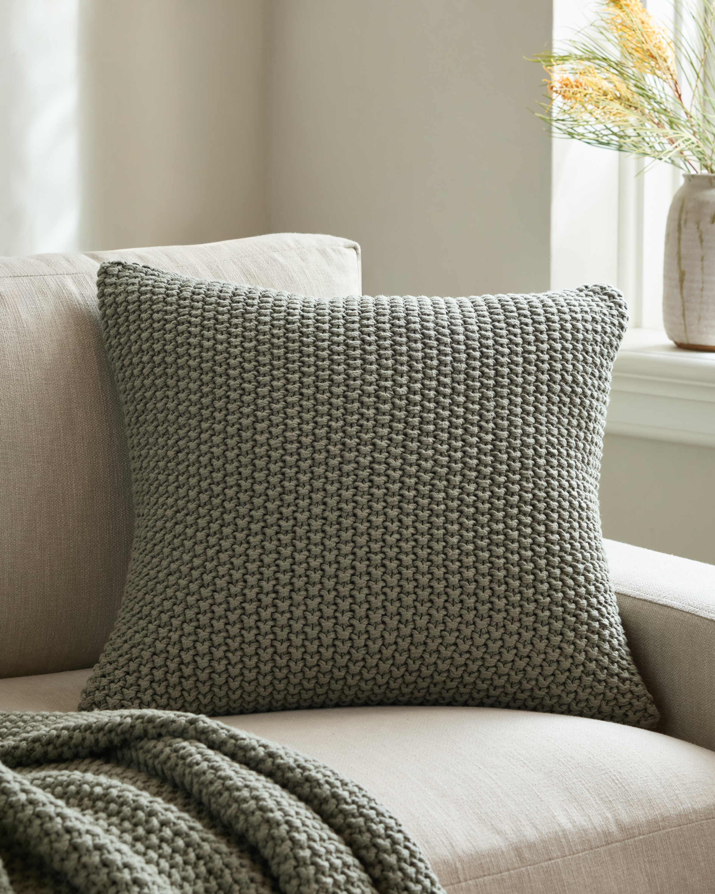 Dried Sage Cotton Fisherman Pillow Cover