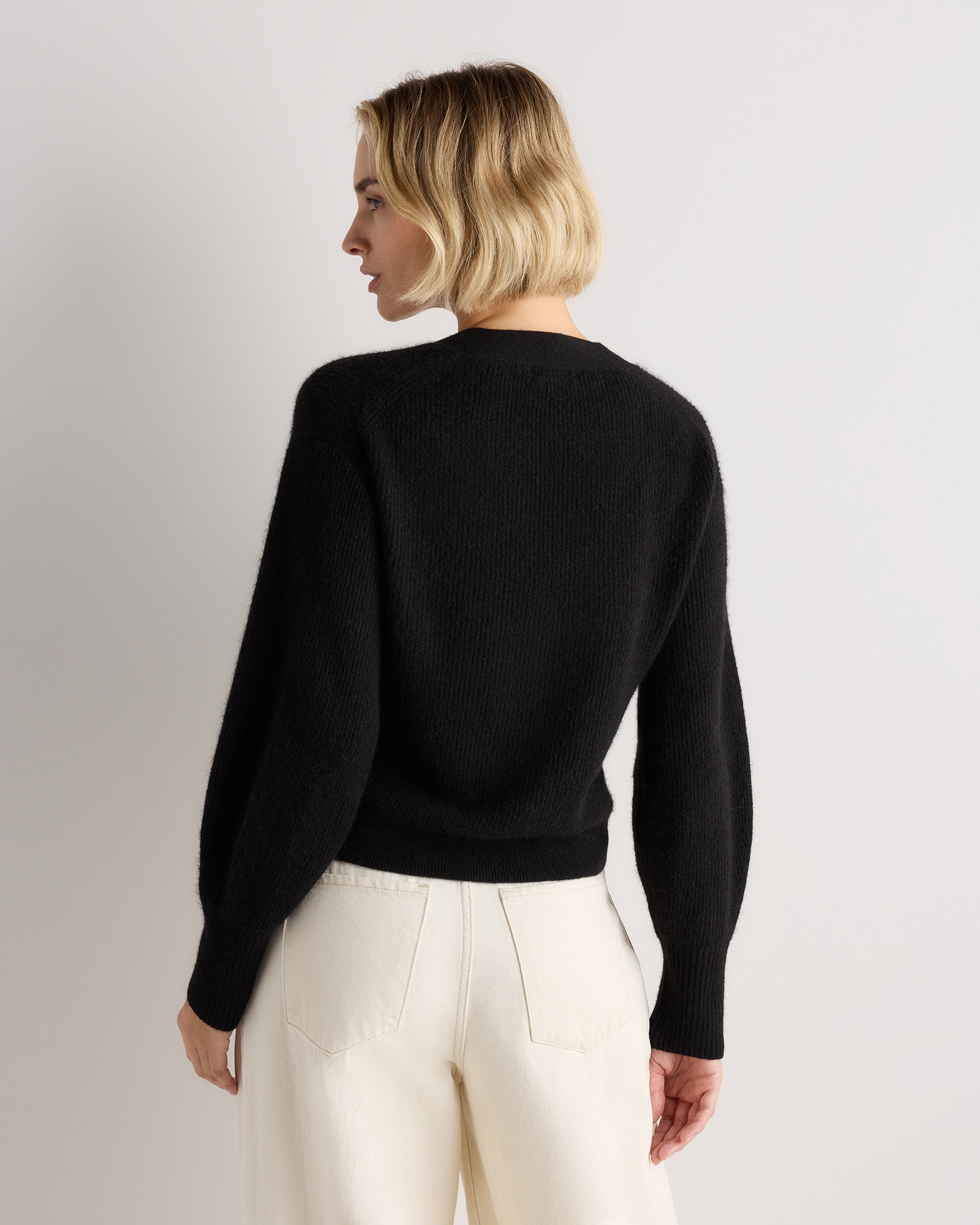Lightweight Baby Alpaca Cropped V-Neck Cardigan in Soft Black