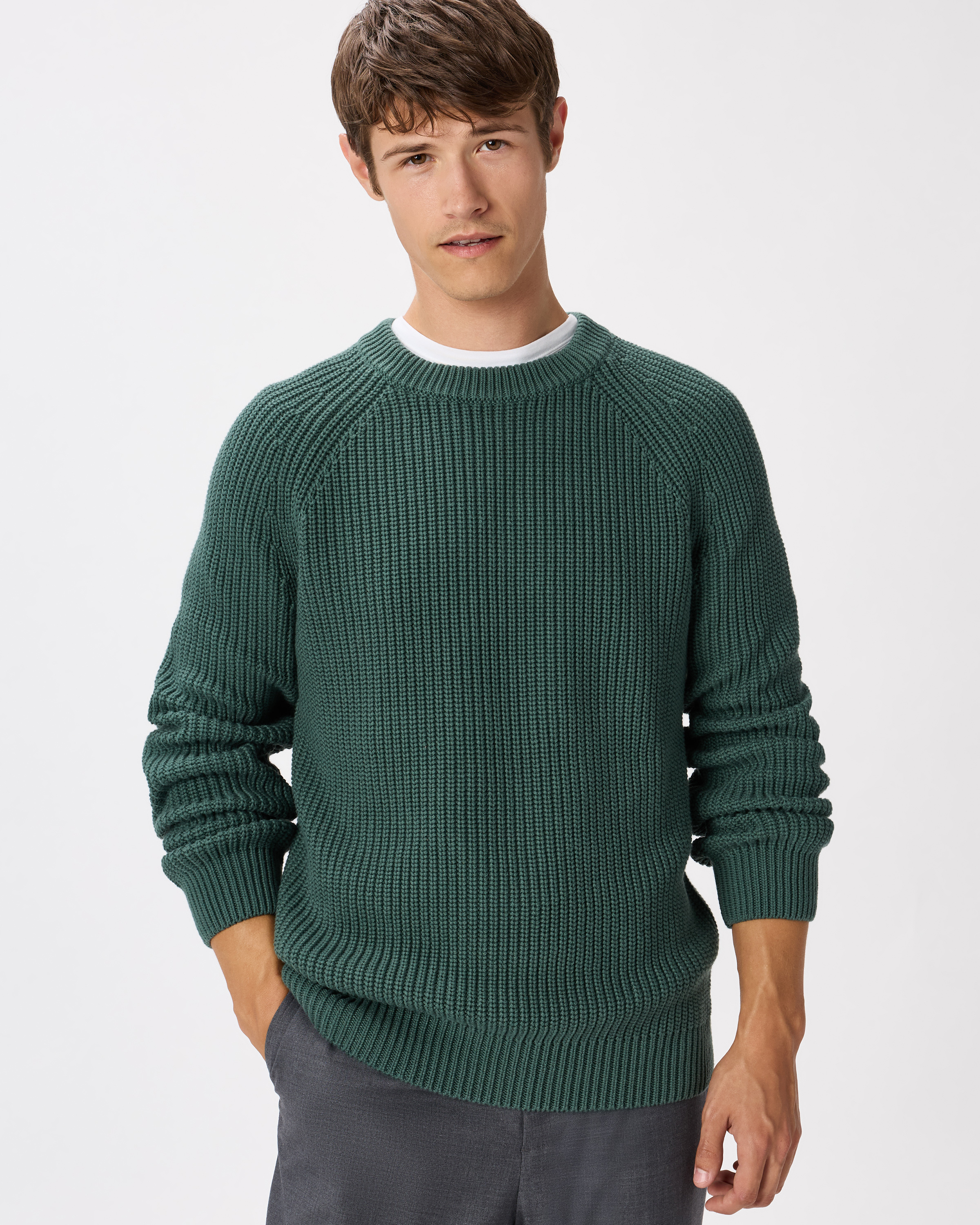 Big Sur Green 100% Organic Cotton Fisherman Crew Sweater