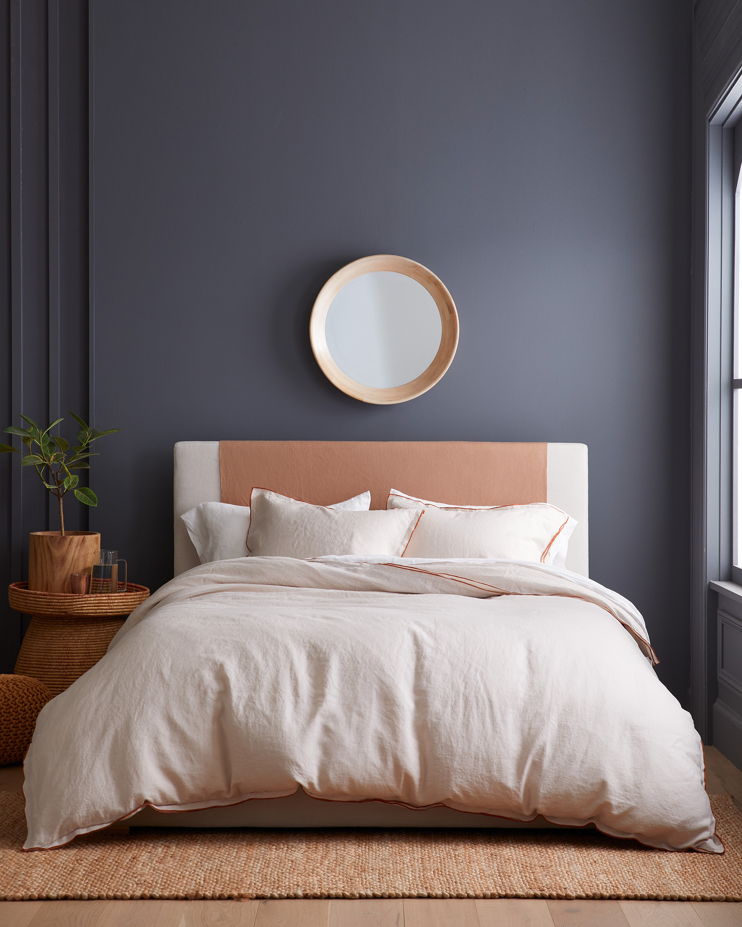 Sand with Terracotta Embroidery European Linen Double Embroidered Edge Duvet Cover Set