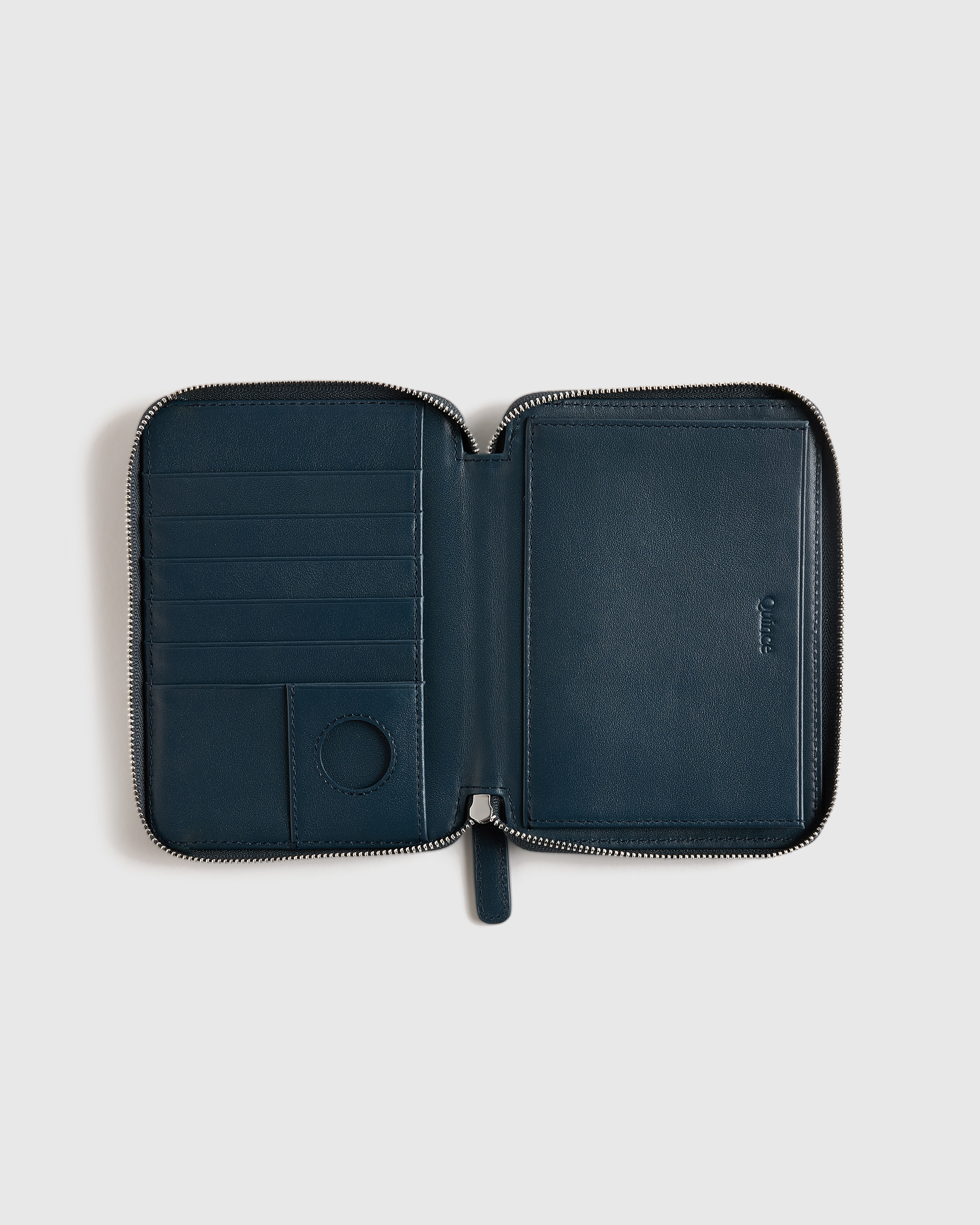 Nappa Leather RFID Zip Travel Wallet in Navy