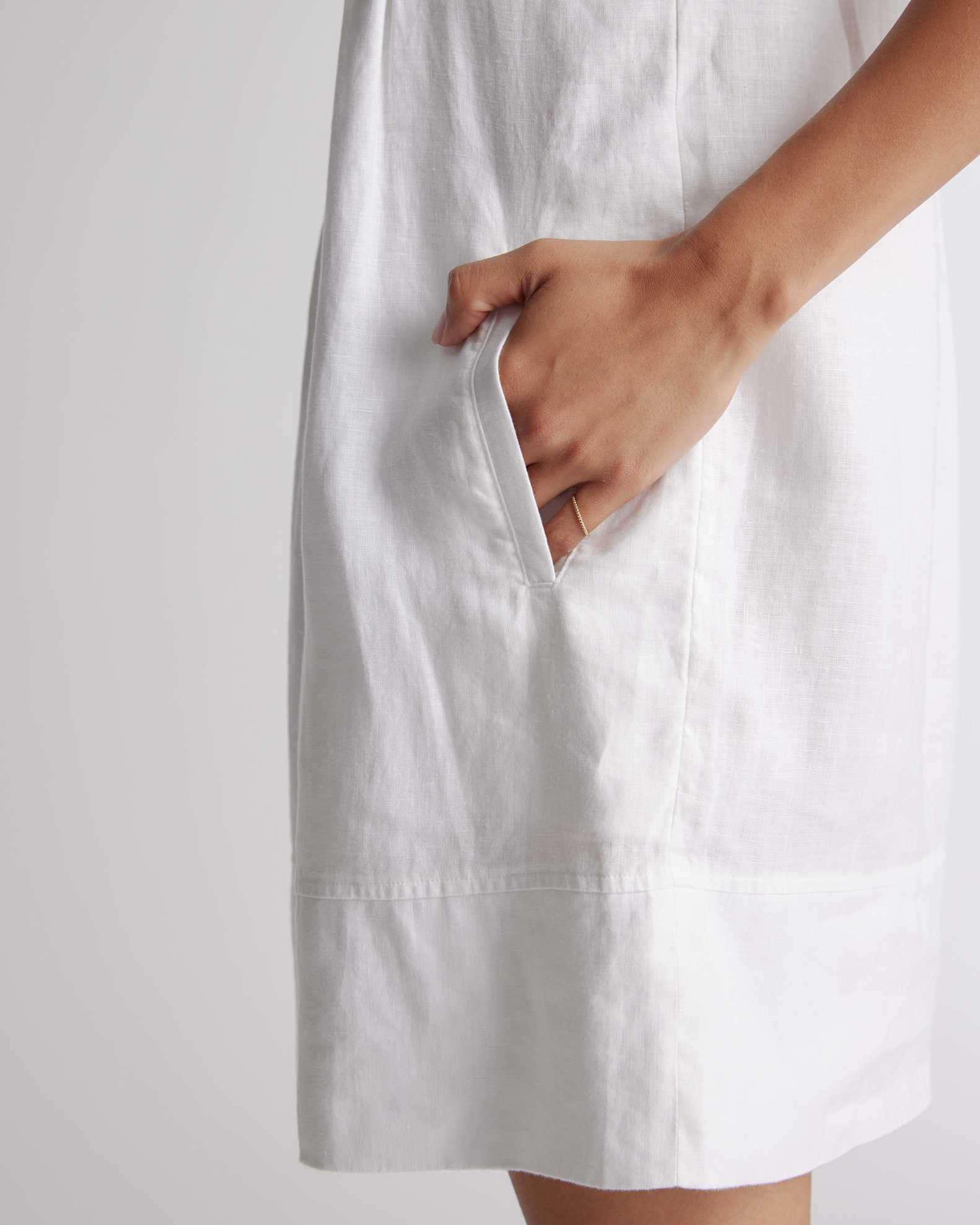 Quince Women's Sleeveless Swing Dress in White, Size XL - 100% European Linen with Pin-Tucking & Pleat Detailing Quince Women's Sleeveless Swing Dress in White, Size XL - 100% European Linen with Pin-Tucking & Pleat Detailing